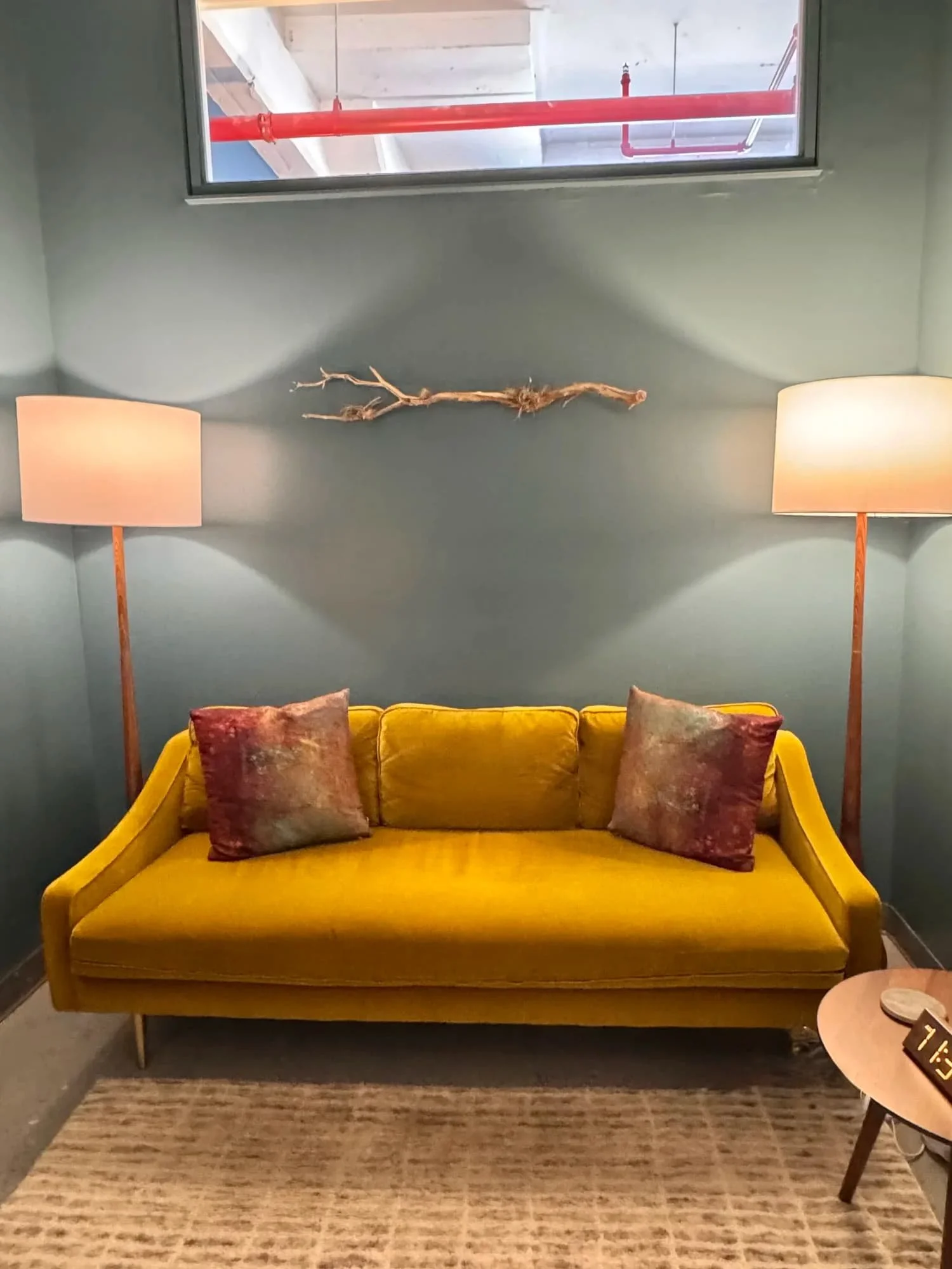 Comfortable therapy office in Brooklyn for perinatal mental health, pregnancy, and gender identity support.