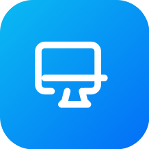 Icono de una computadora de escritorio en fondo azul