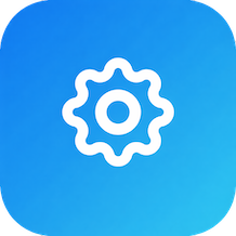 Icono de engranaje blanco sobre fondo azul.
