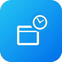 Icono de una pantalla con un reloj encima, indicando una función de programación o temporizador.