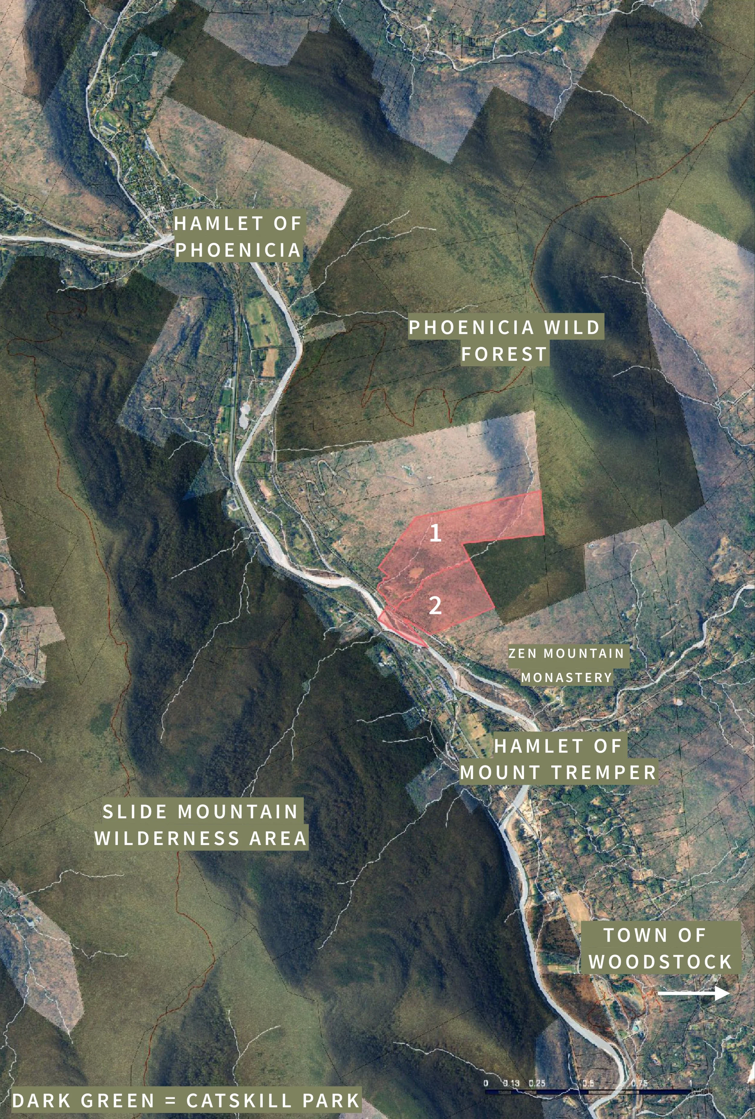 Map of the region around Tremper including Phoenicia Wild Forest, Hamlet of Phoenicia and Mount Tremper, Slide Mountain Wilderness Area, and Town of Woodstock