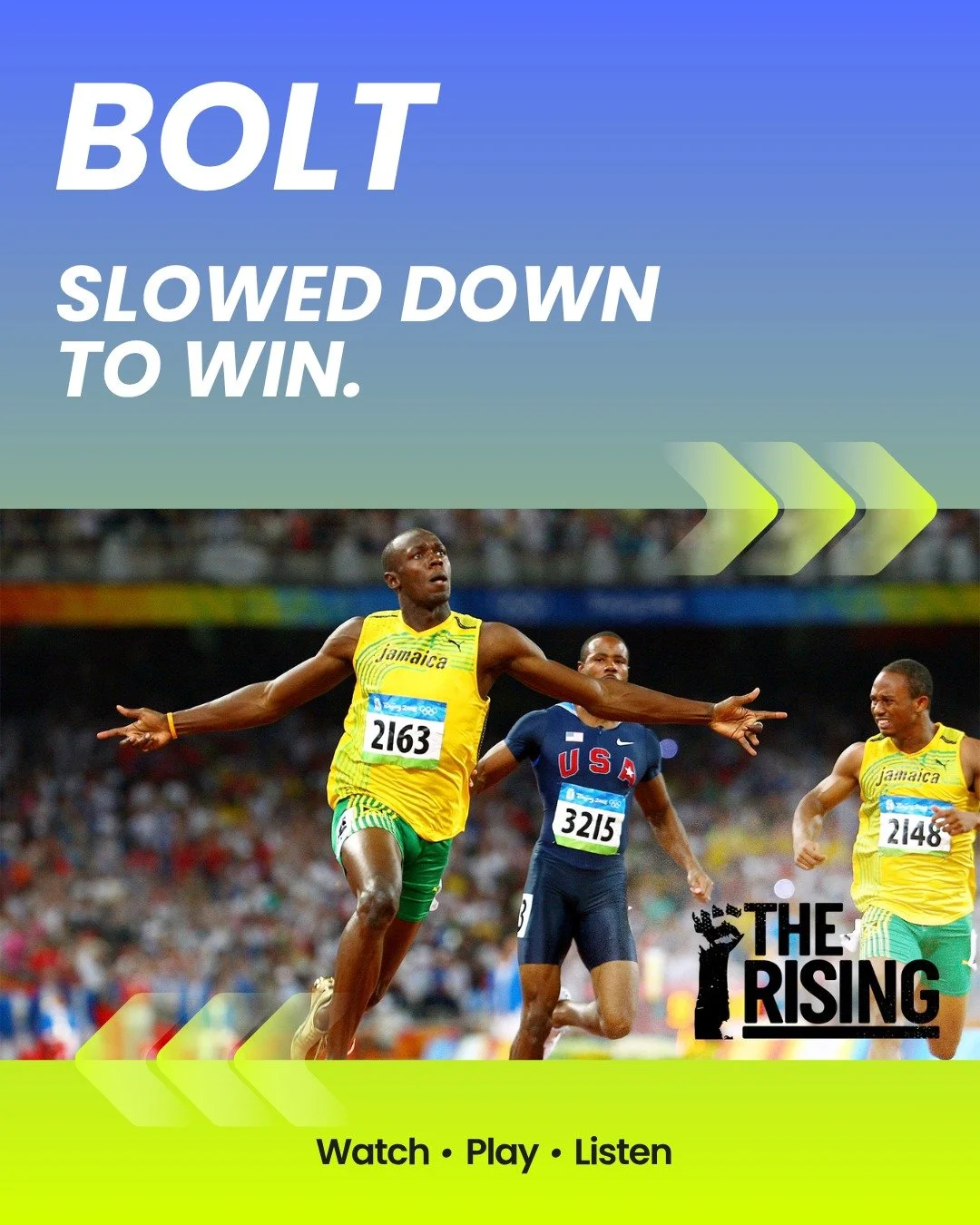 Usain Bolt owns 8 Olympic gold medals and the title of fastest man alive. Confidence wasn&rsquo;t arrogance. It was proof. 

This is The Rising on StreamPlay.digital 

👉 Be honest, could anyone ever catch Bolt in his prime? 

#TheRising
