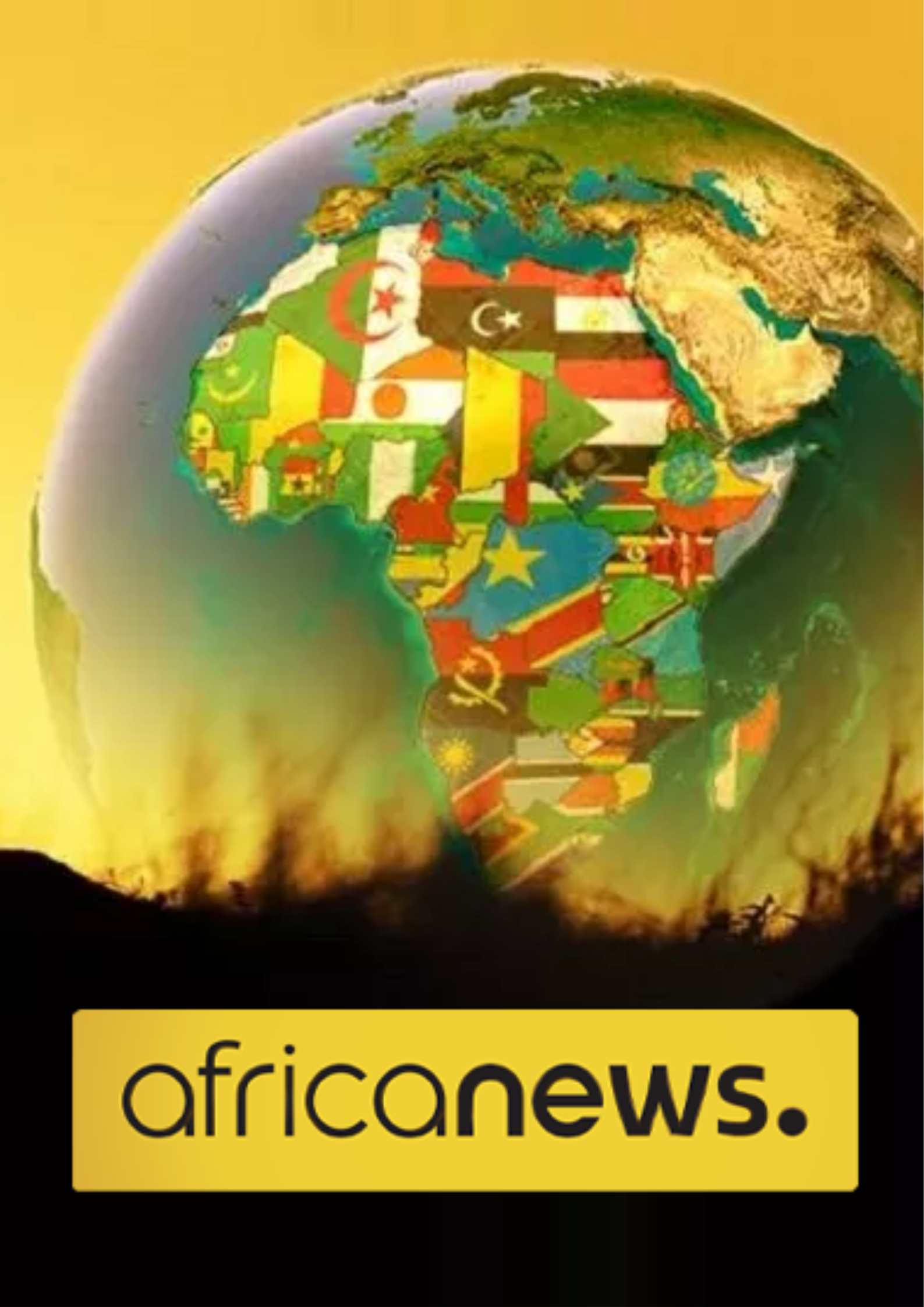 Illustration of the Earth with continents covered in various African flags, and the text 'africanews.' at the bottom.