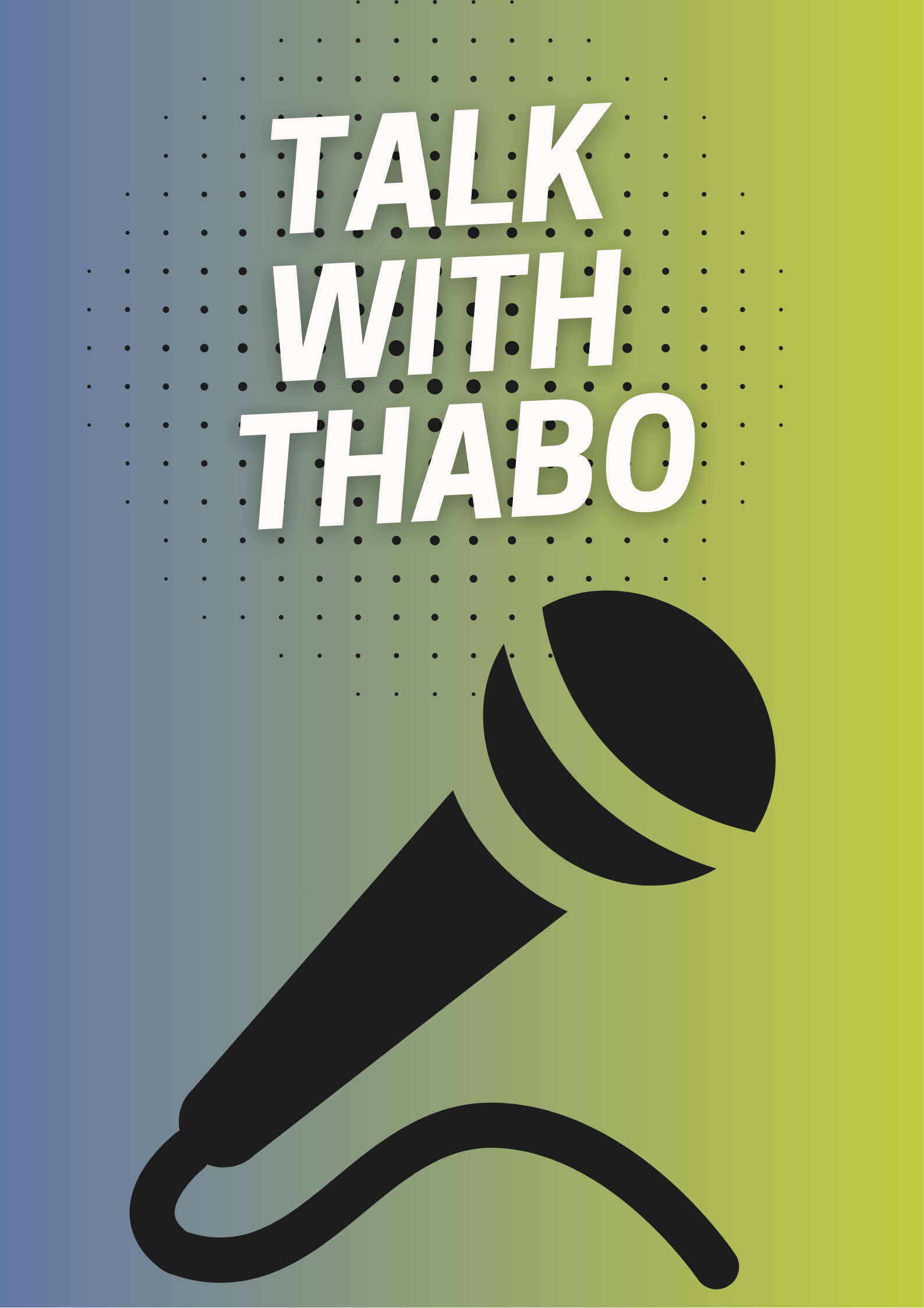 A graphic with a microphone icon and the text 'Talk with Thabo' on a gradient background.