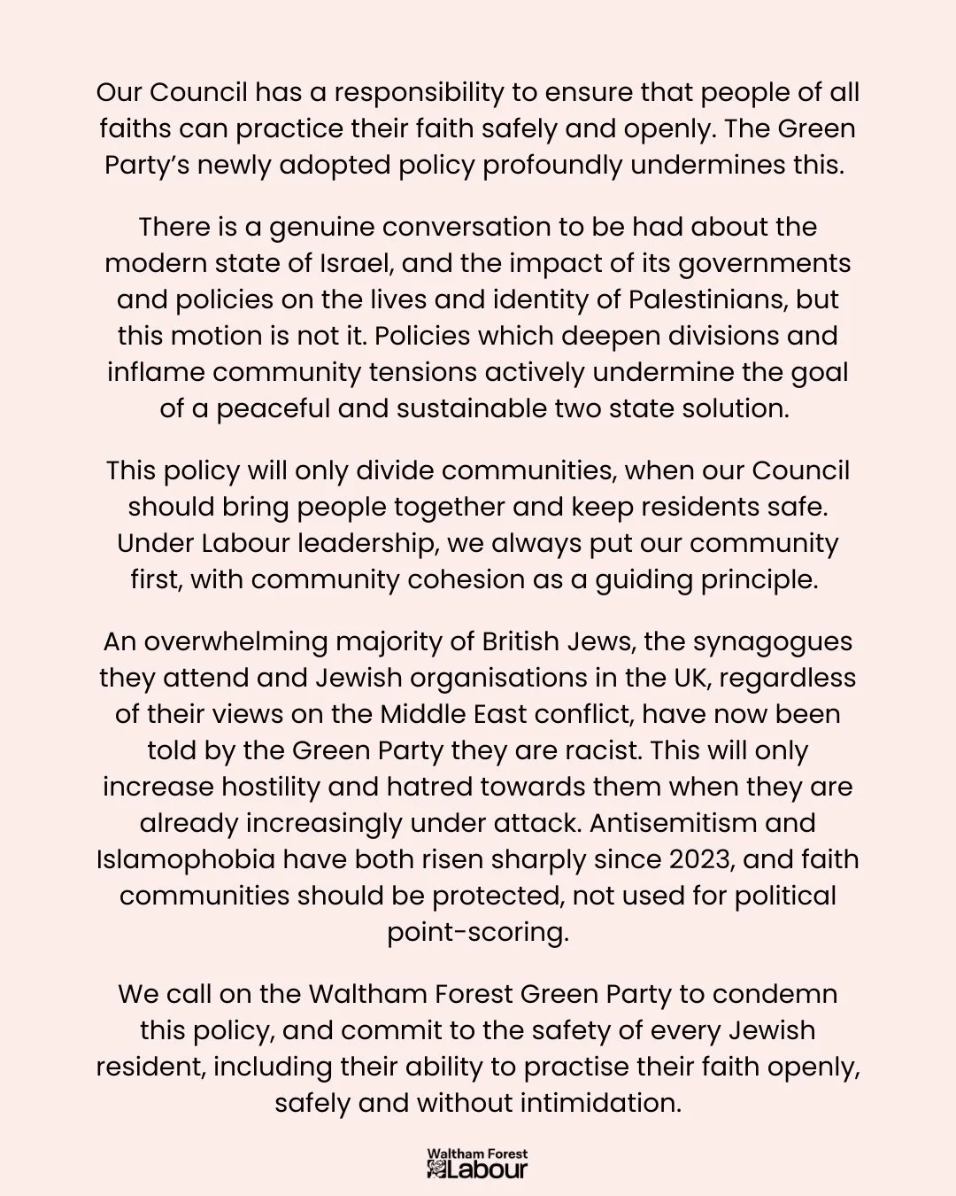 Our Council has a responsibility to ensure that people of all faiths can practice their faith safely and openly. The Green Party&rsquo;s newly adopted policy profoundly undermines this. 

There is a genuine conversation to be had about the modern sta