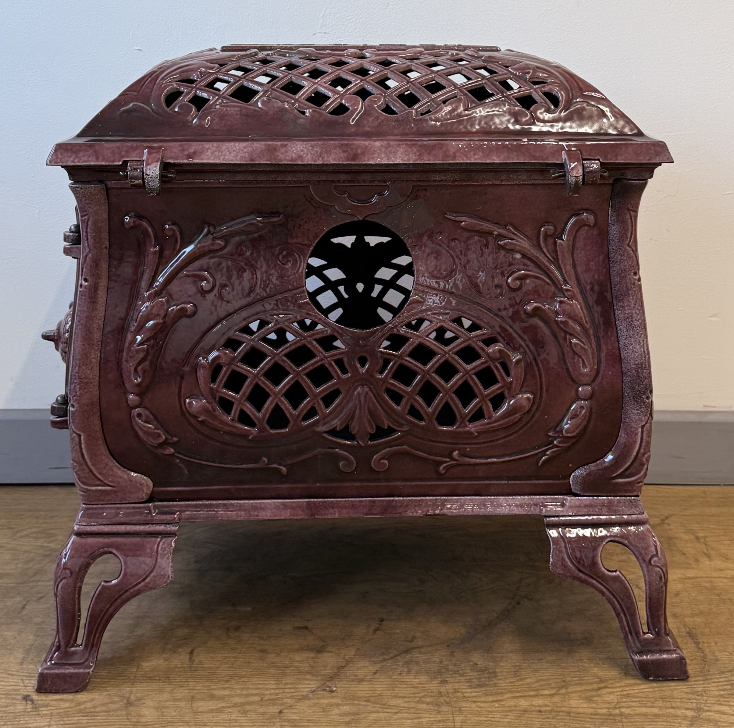 Back view of French cast iron stove