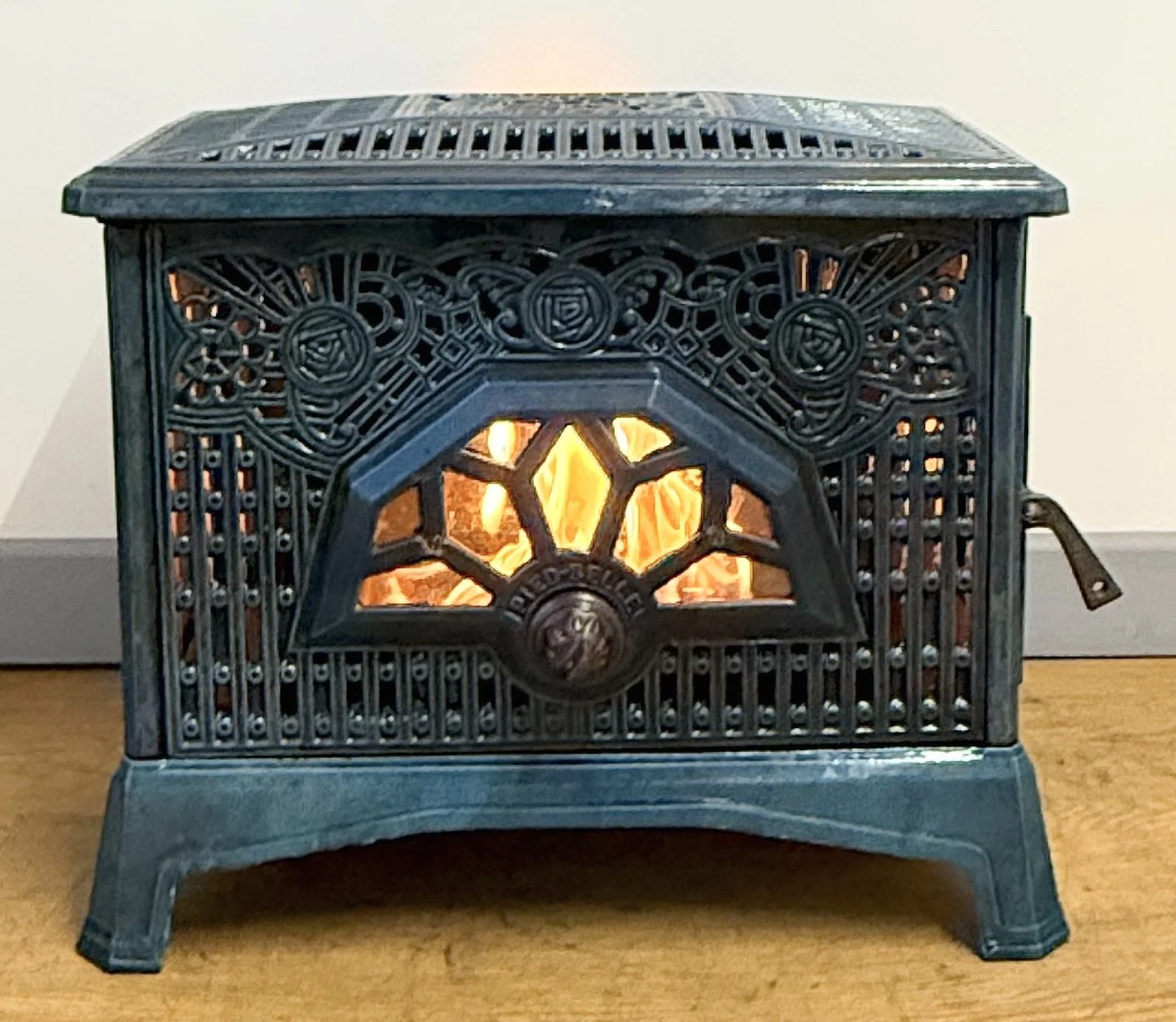 Front view of French antique stove with bioethanol burning