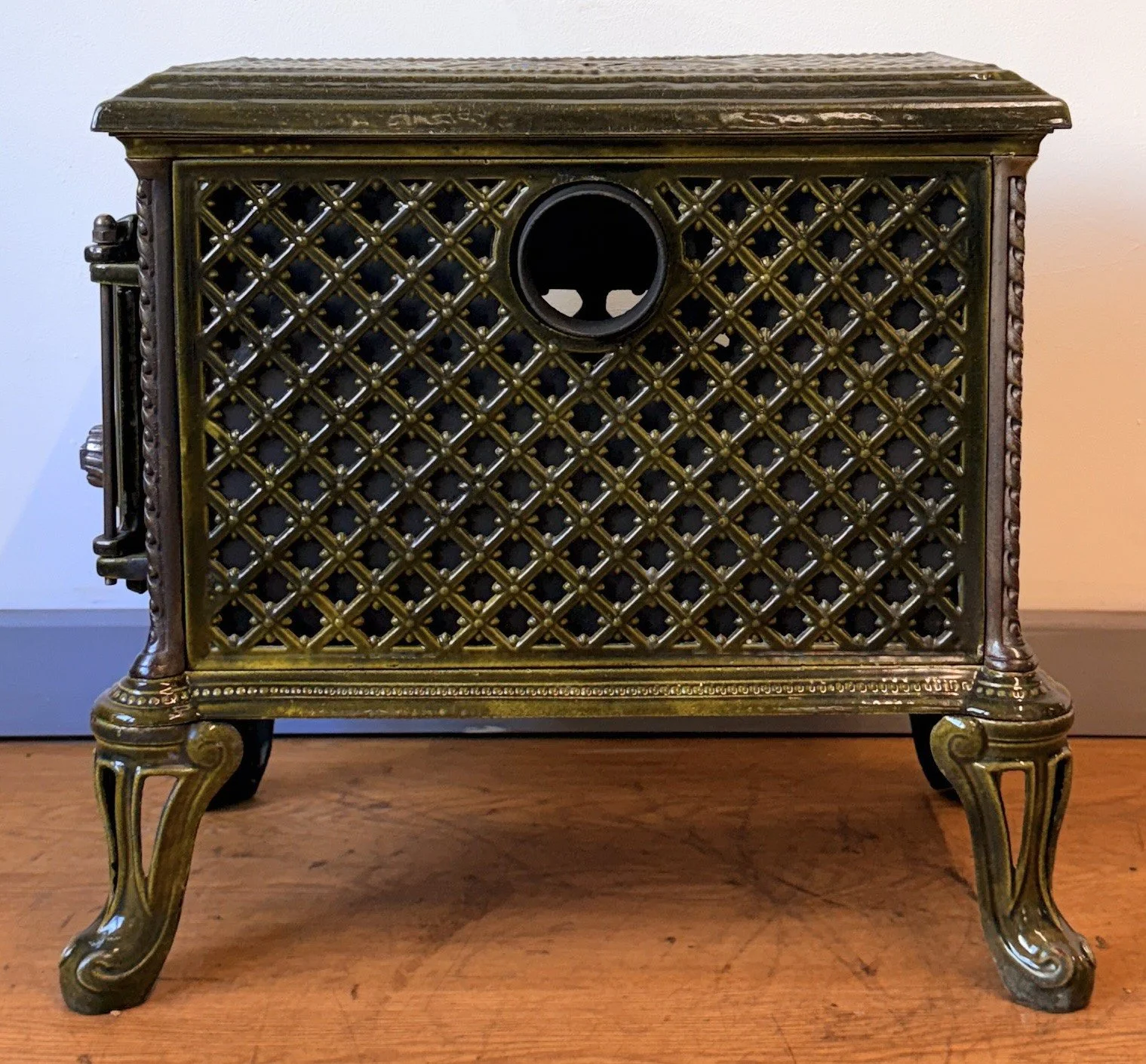 Rear view and flue of vintage French fire