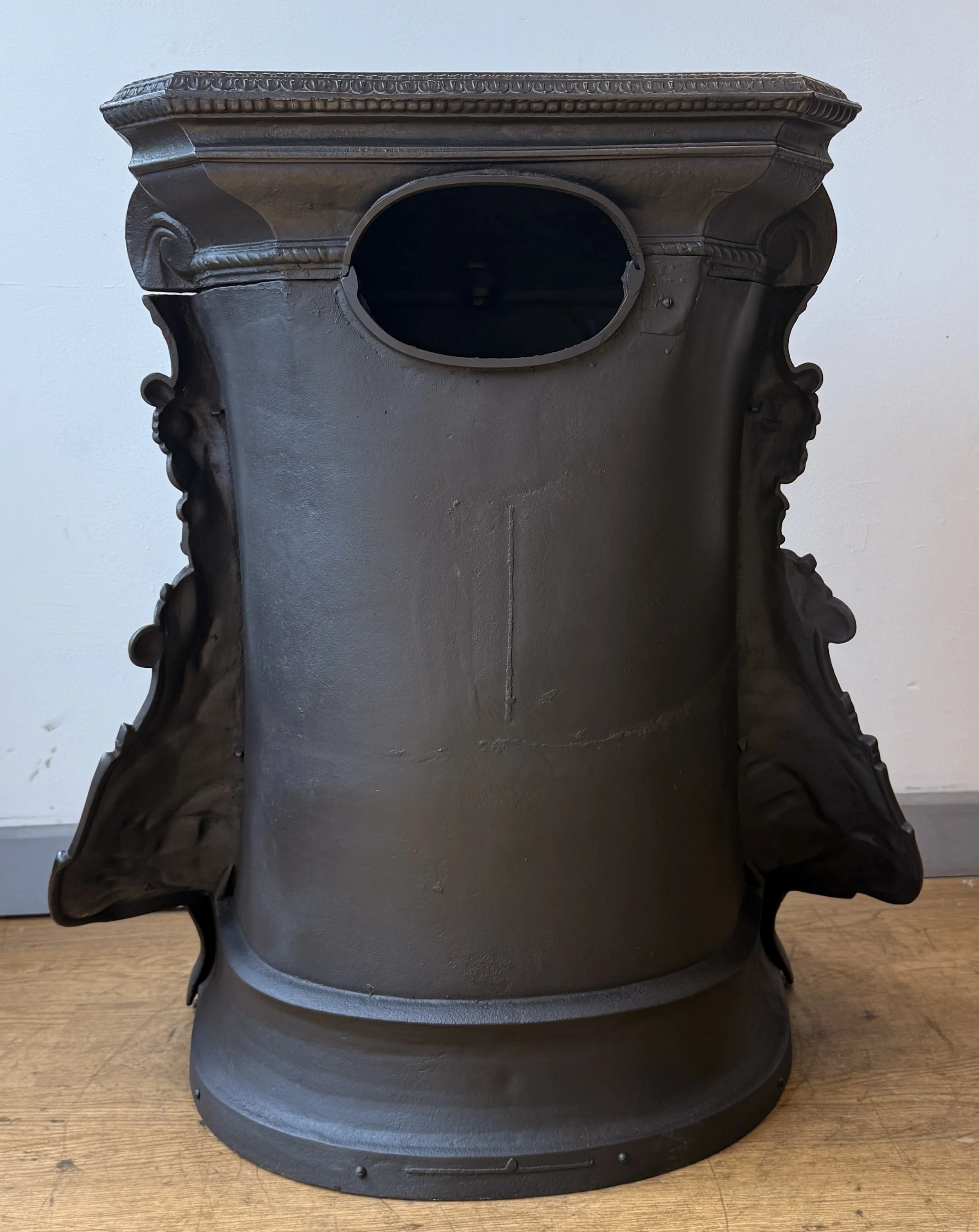 Rear view of antique stove