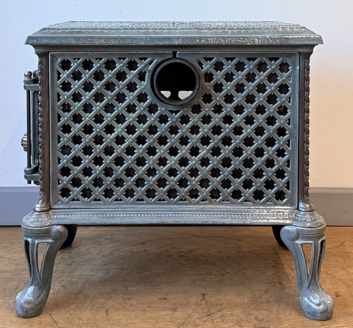 Rear view of French antique stove