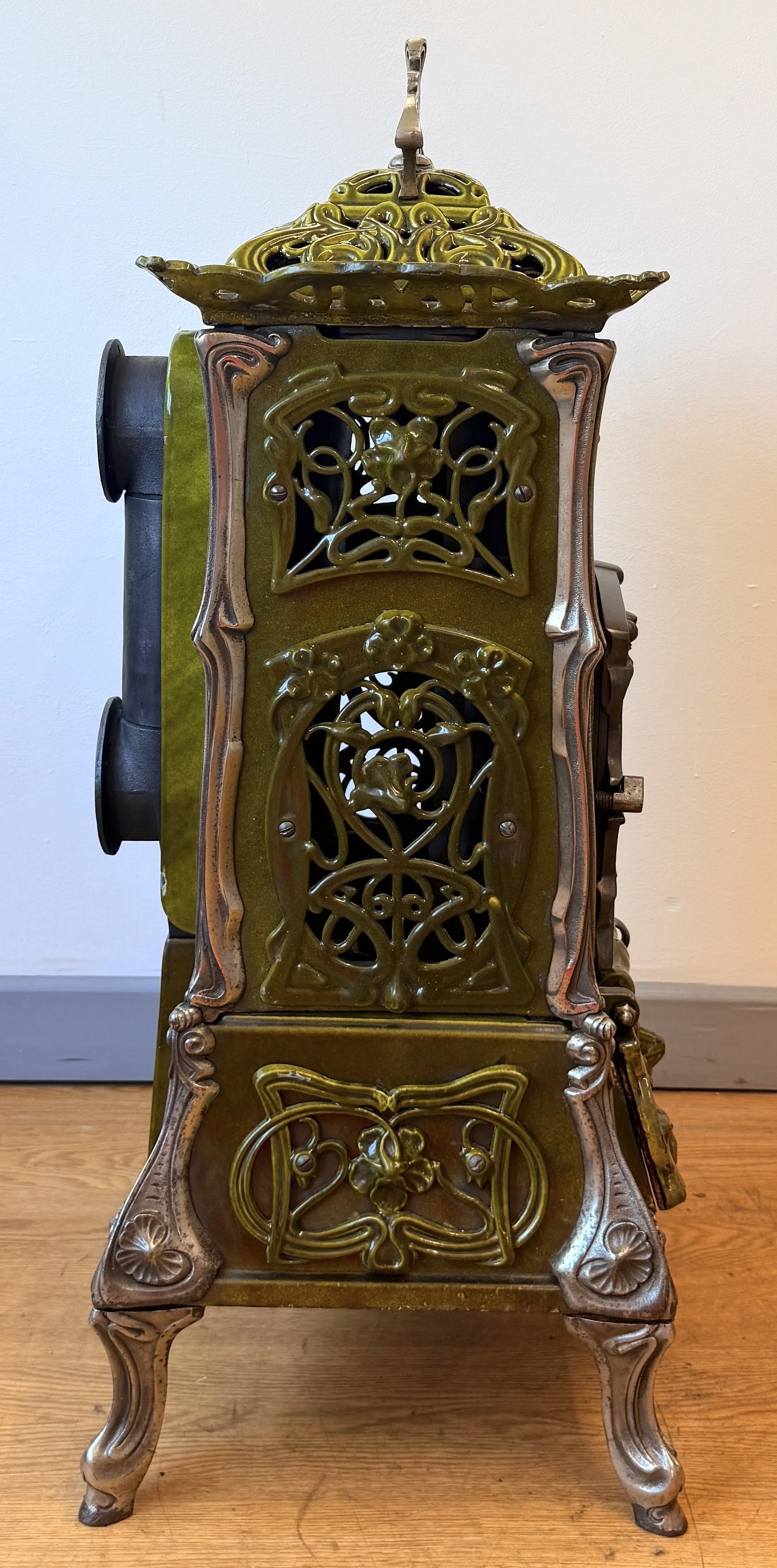 Side view of Cast iron stove