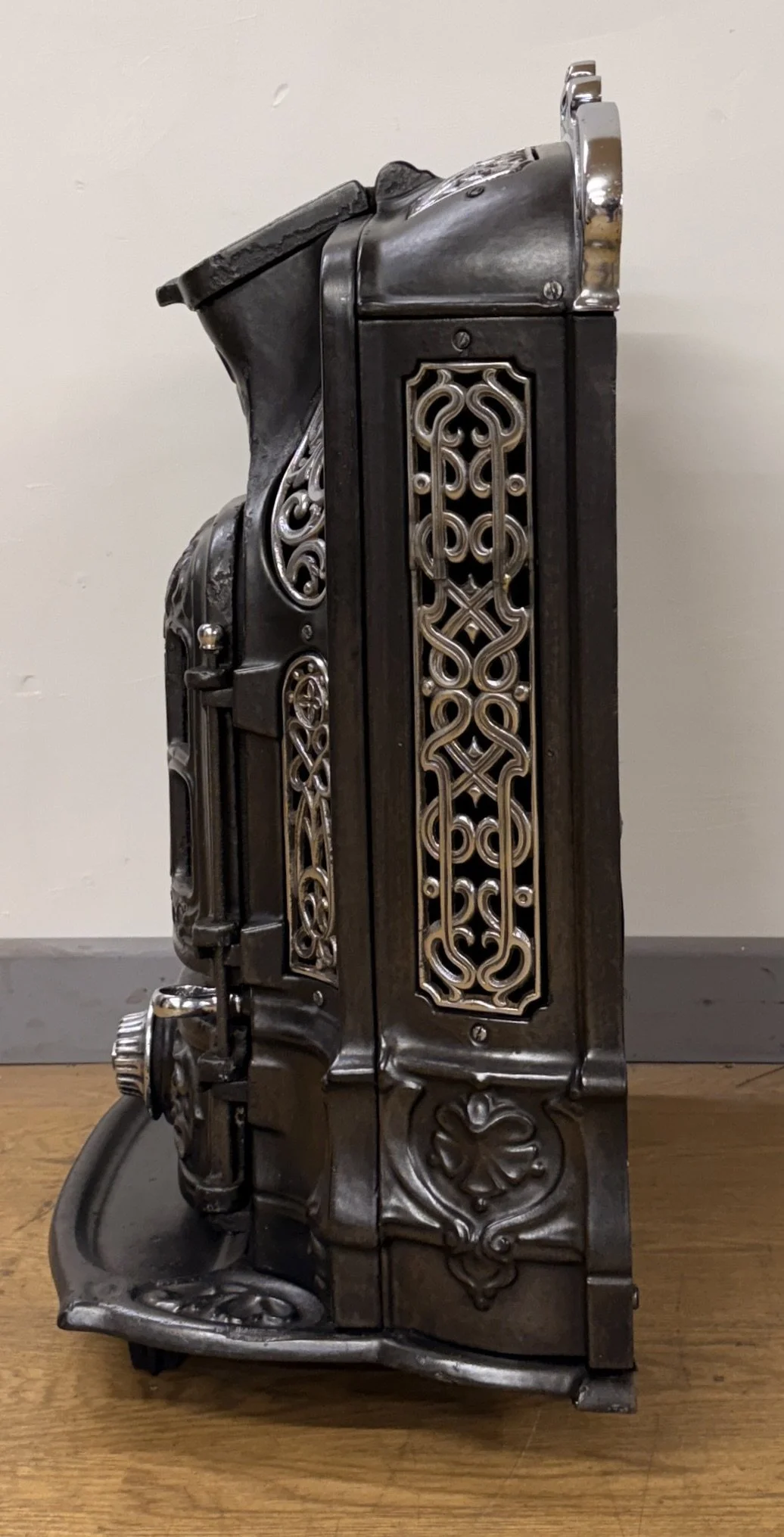 Side view of a French Cast Iron Stove 