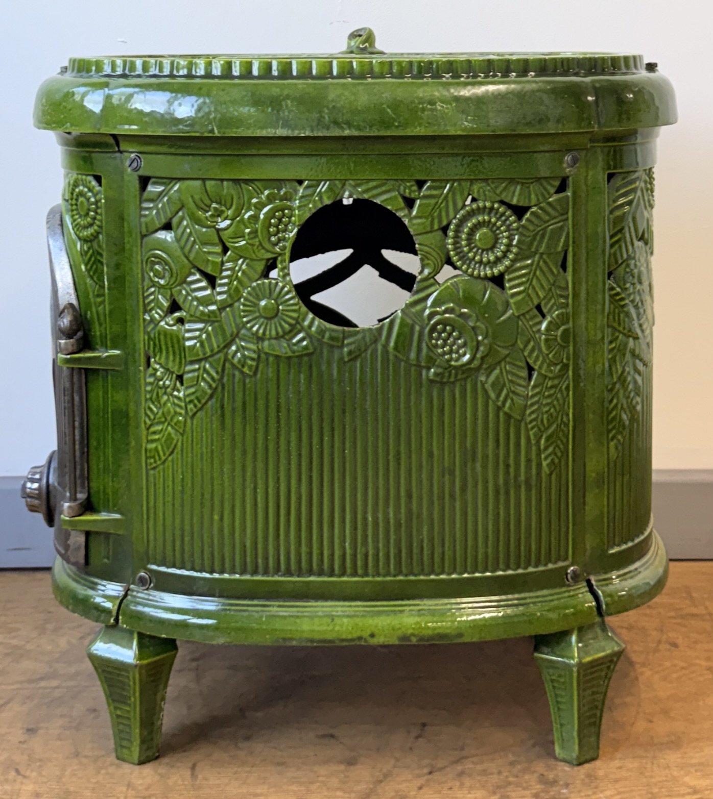 Rear view of fast iron stove