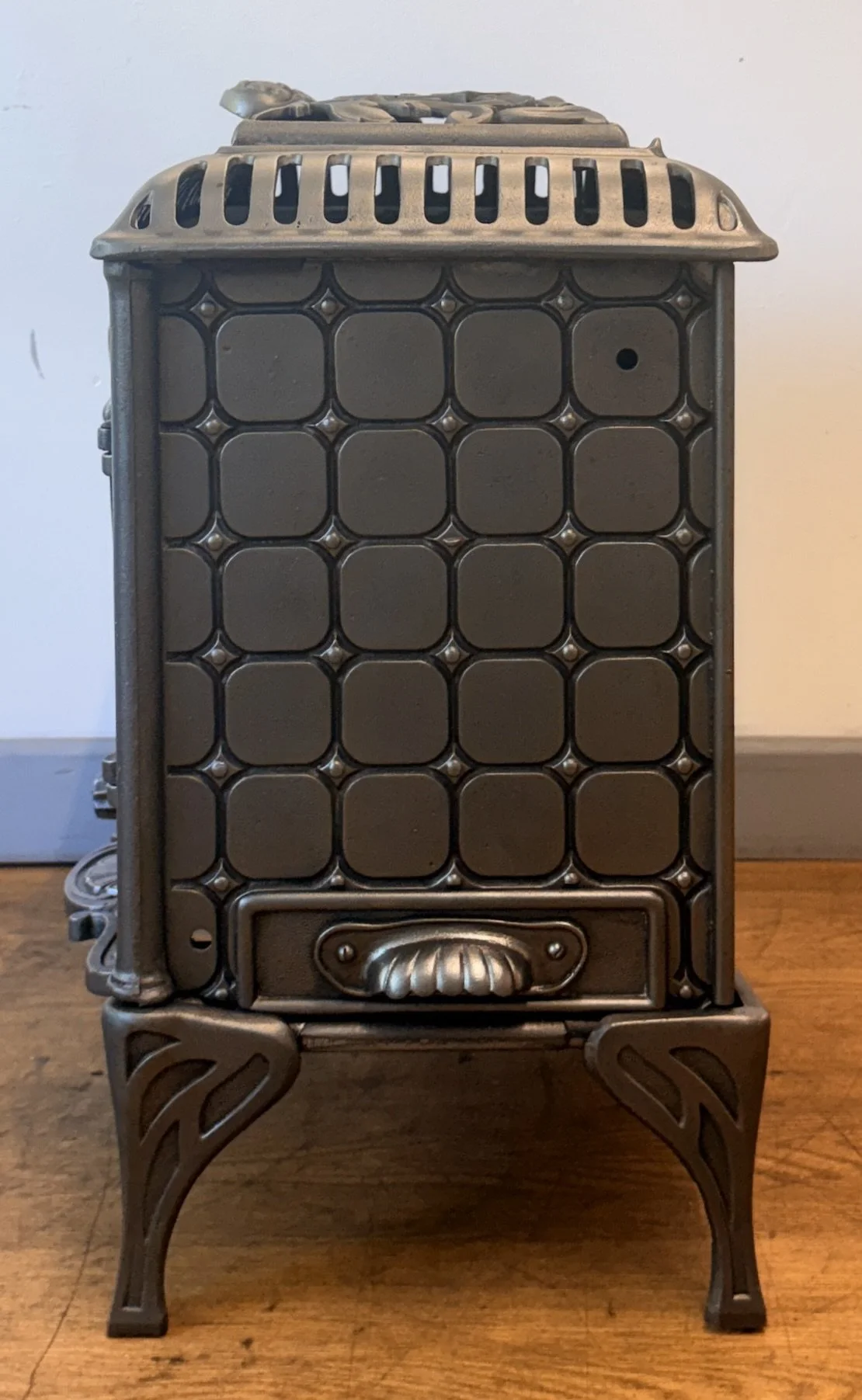 Side elevation of antique stove