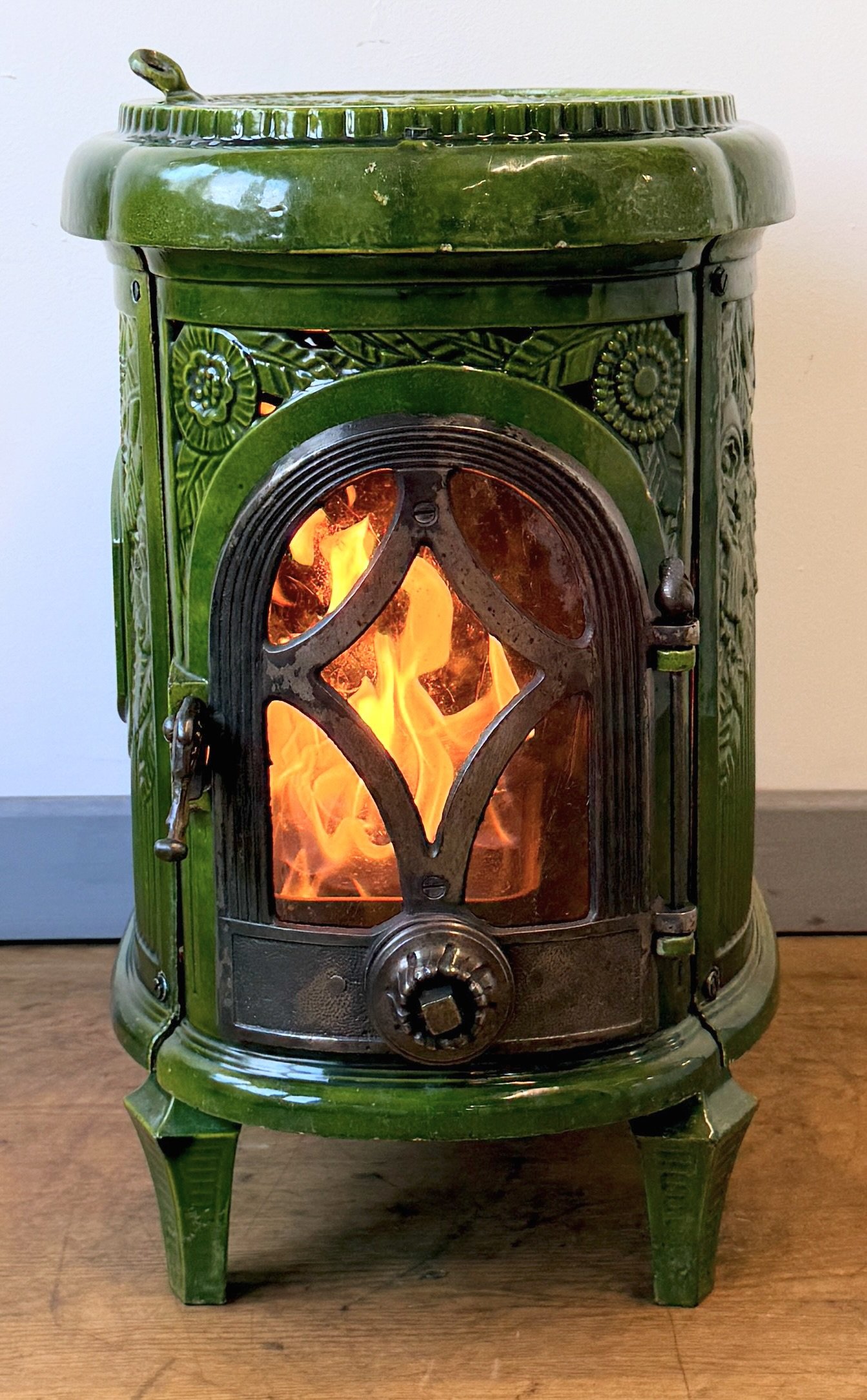 Door and fire view of French Antique Stove
