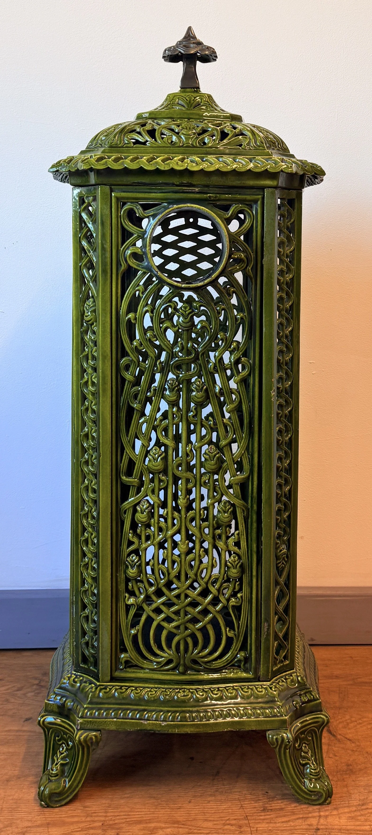Rear view of French cast iron stove