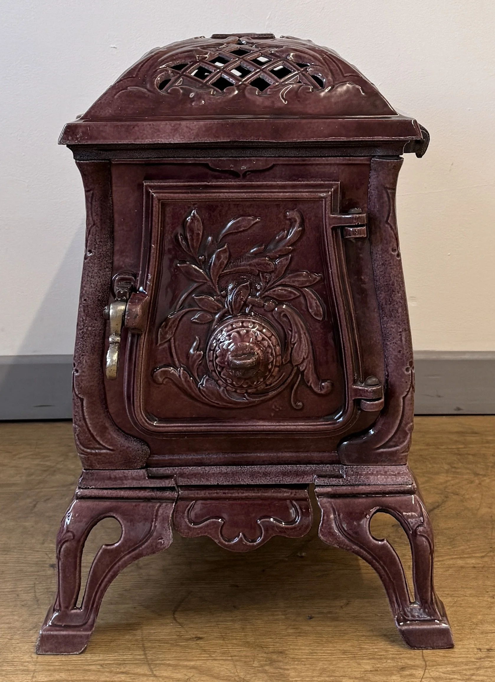 Door view of French antique stove
