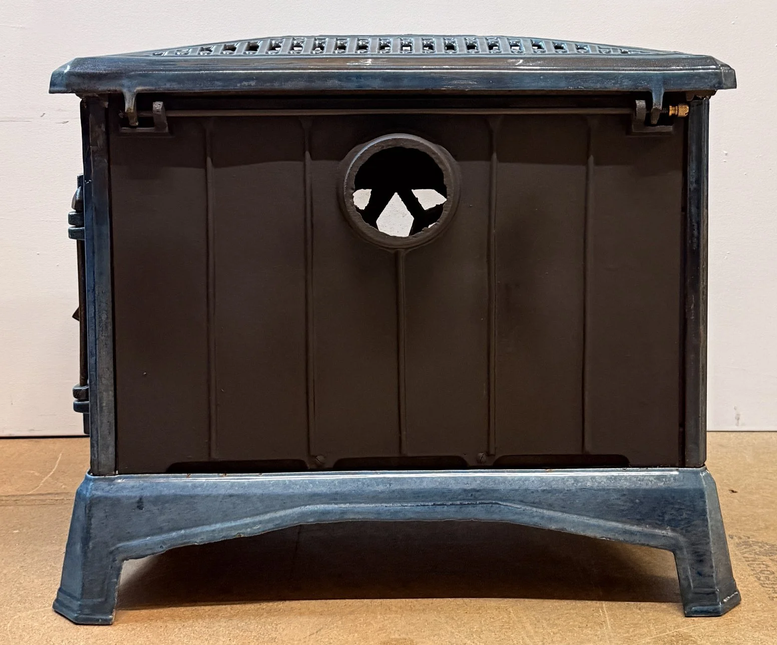 Back view of antique French stove