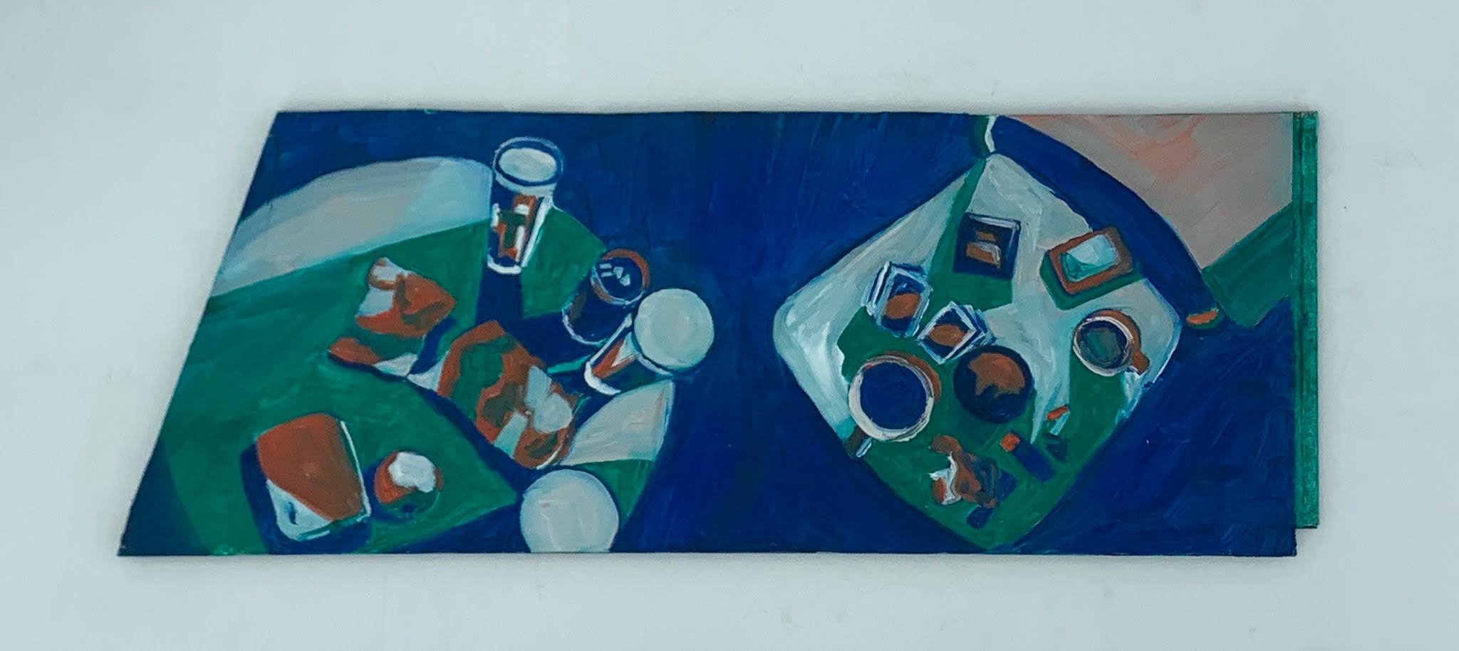 'bedroom dinner party' (2023), oil paint on floor board