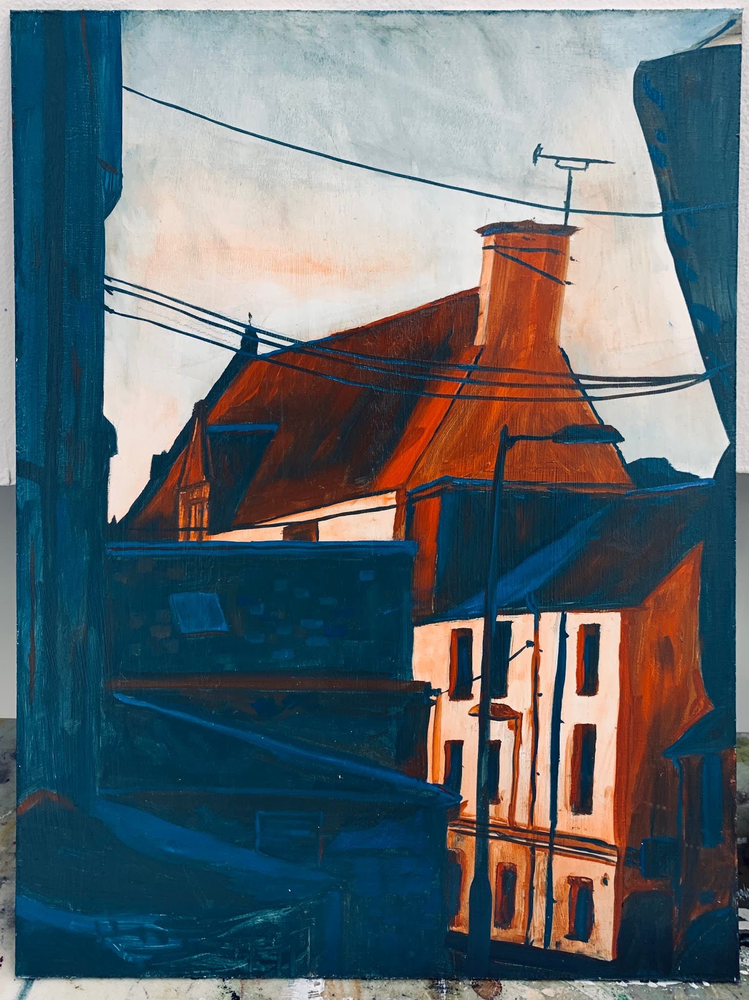 'Moffat in blue and orange' (2022), oil paint on board