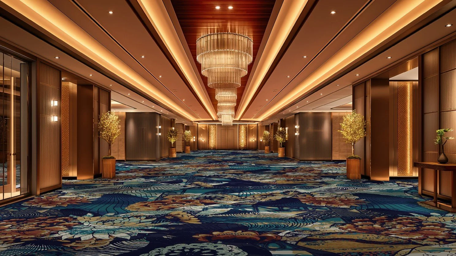 Luxury casino resort prefunction featuring custom hospitality carpet designed for high-traffic guest areas and premium guest experiences.