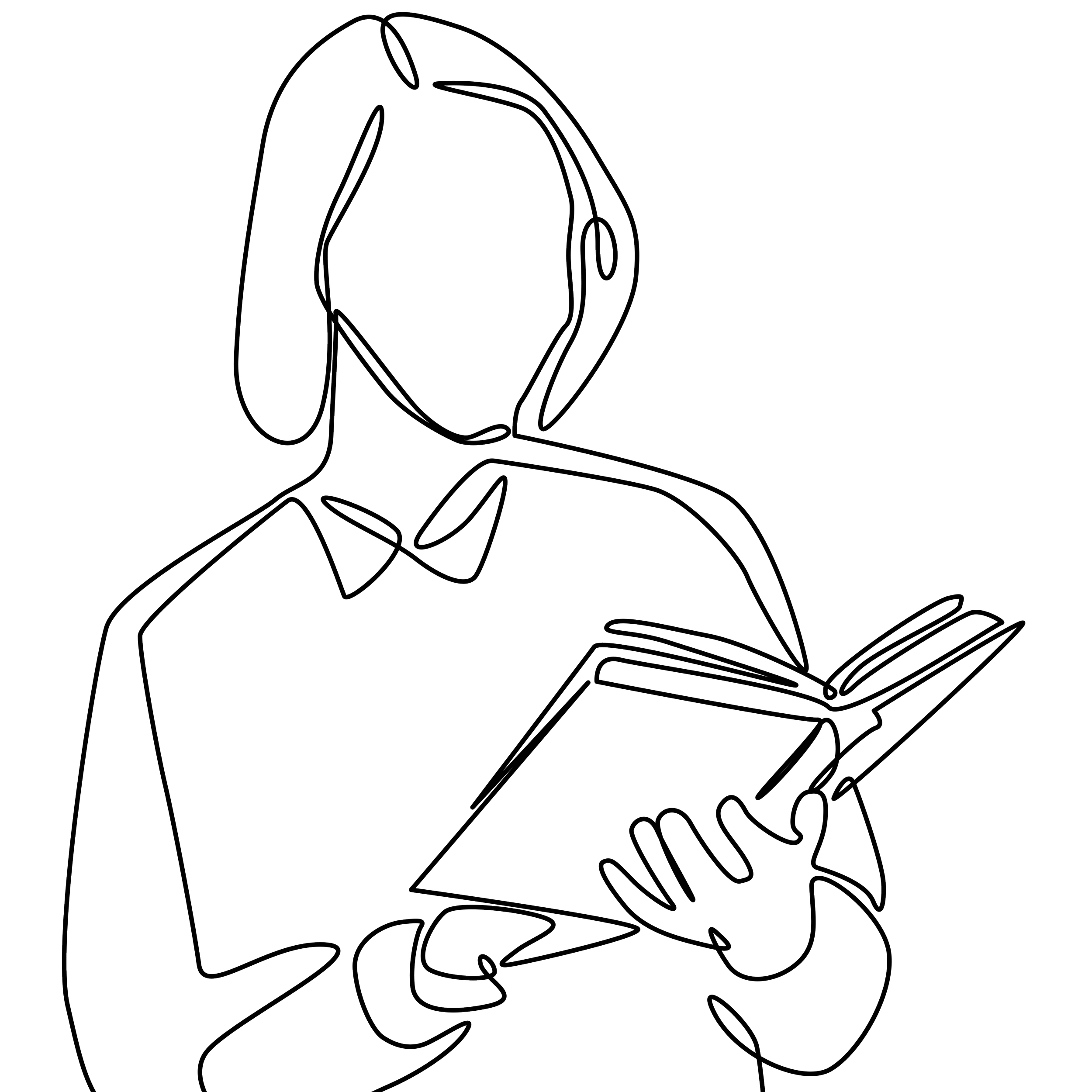 Outline graphic of woman reading book