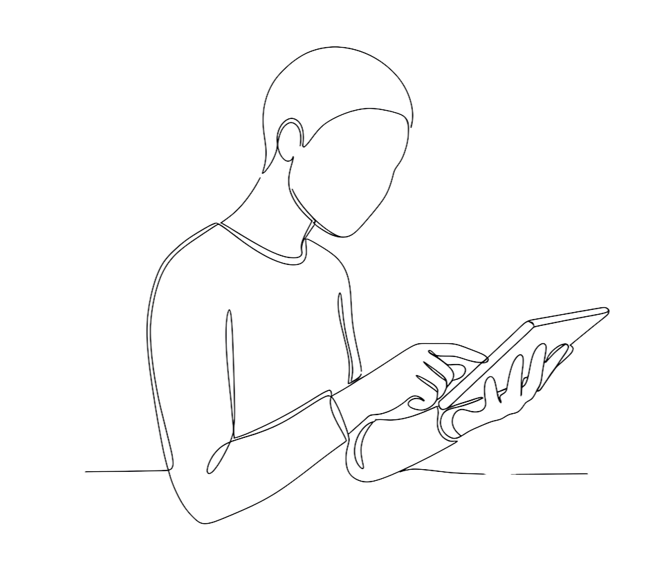 Line drawing illustration of a person sitting and reading, representing clients of Embodied Purpose somatic coaching seeking focus and capacity building