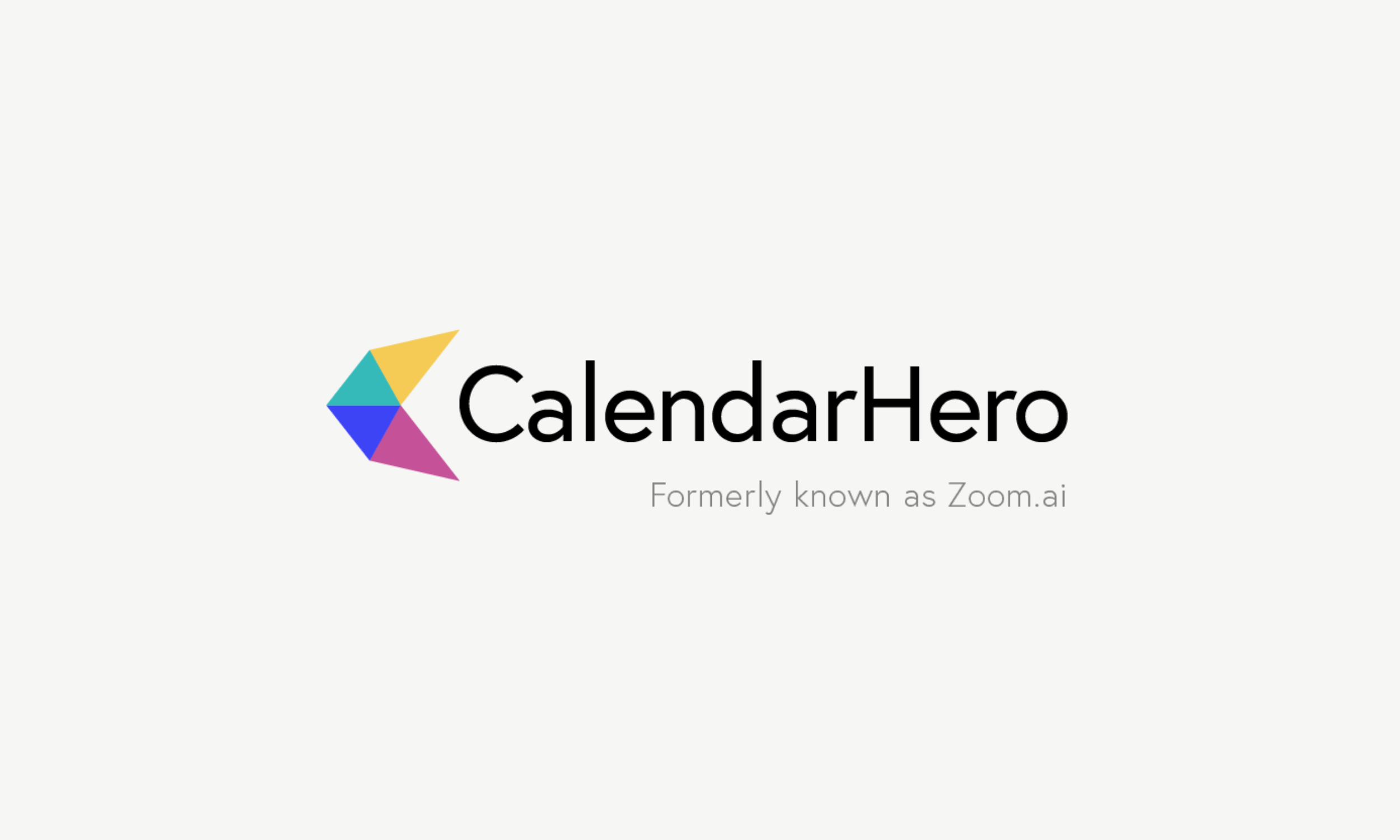 Logo of CalendarHero, formerly known as Zoom.ai, featuring a colorful geometric arrow icon and black text.
