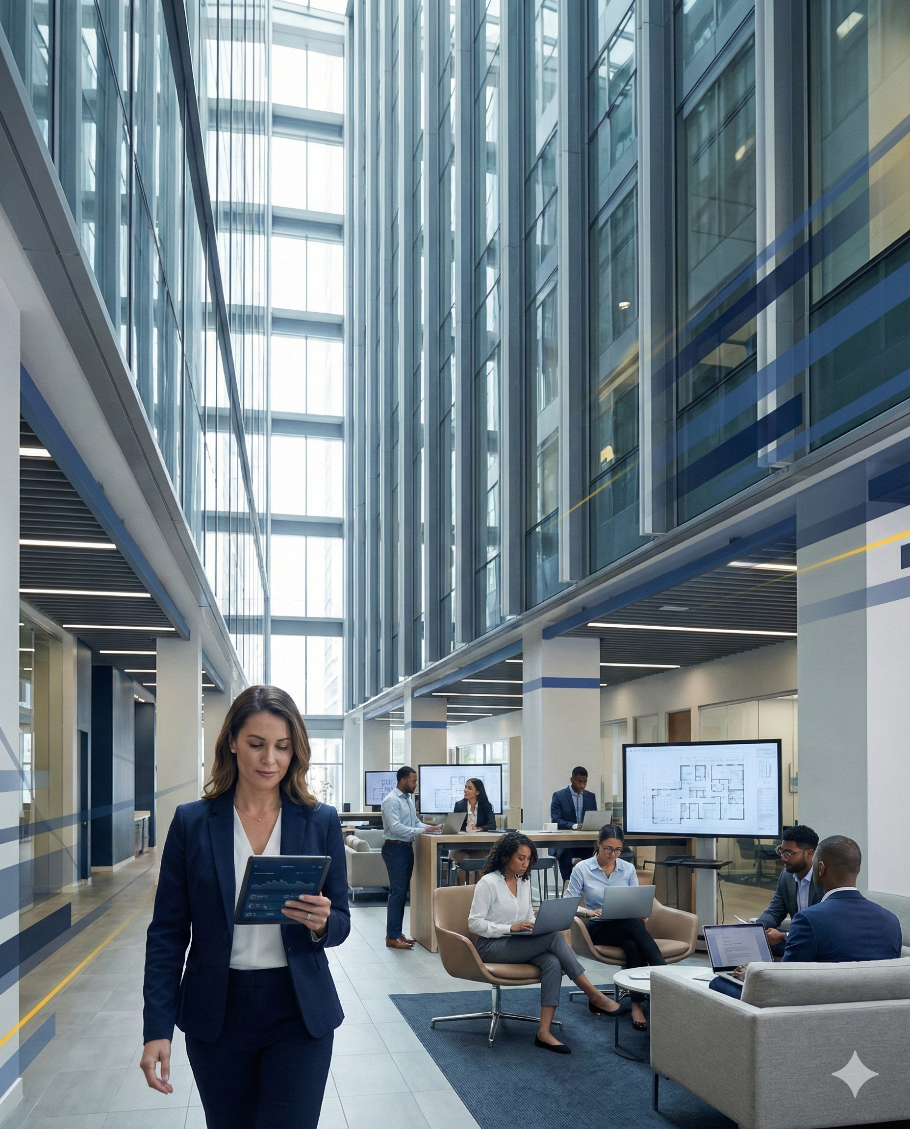 Modern commercial office building with enterprise wireless network solutions