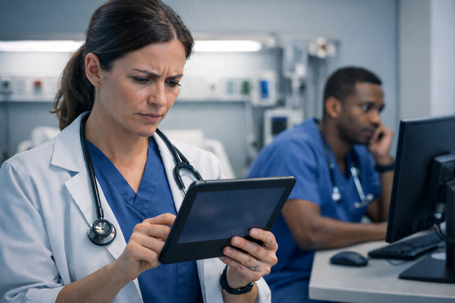 Clinician experiencing delay on tablet in hospital setting due to unreliable network connectivity