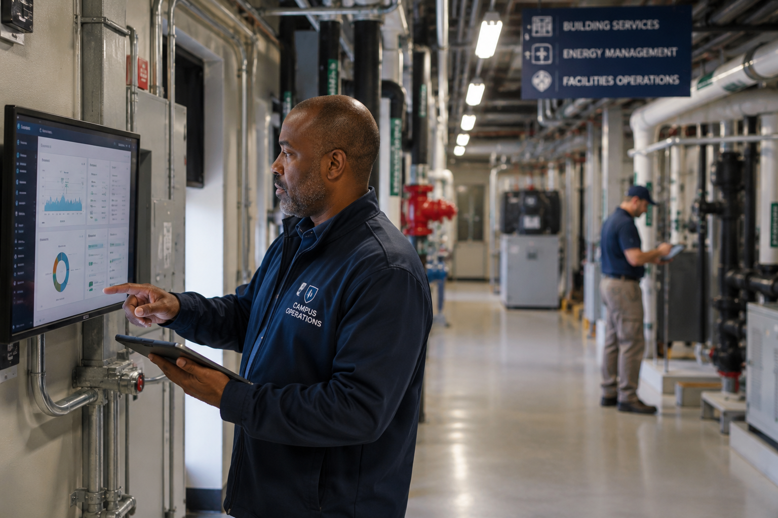 Campus operations staff using connected systems supported by private 5G and private wireless infrastructure.
