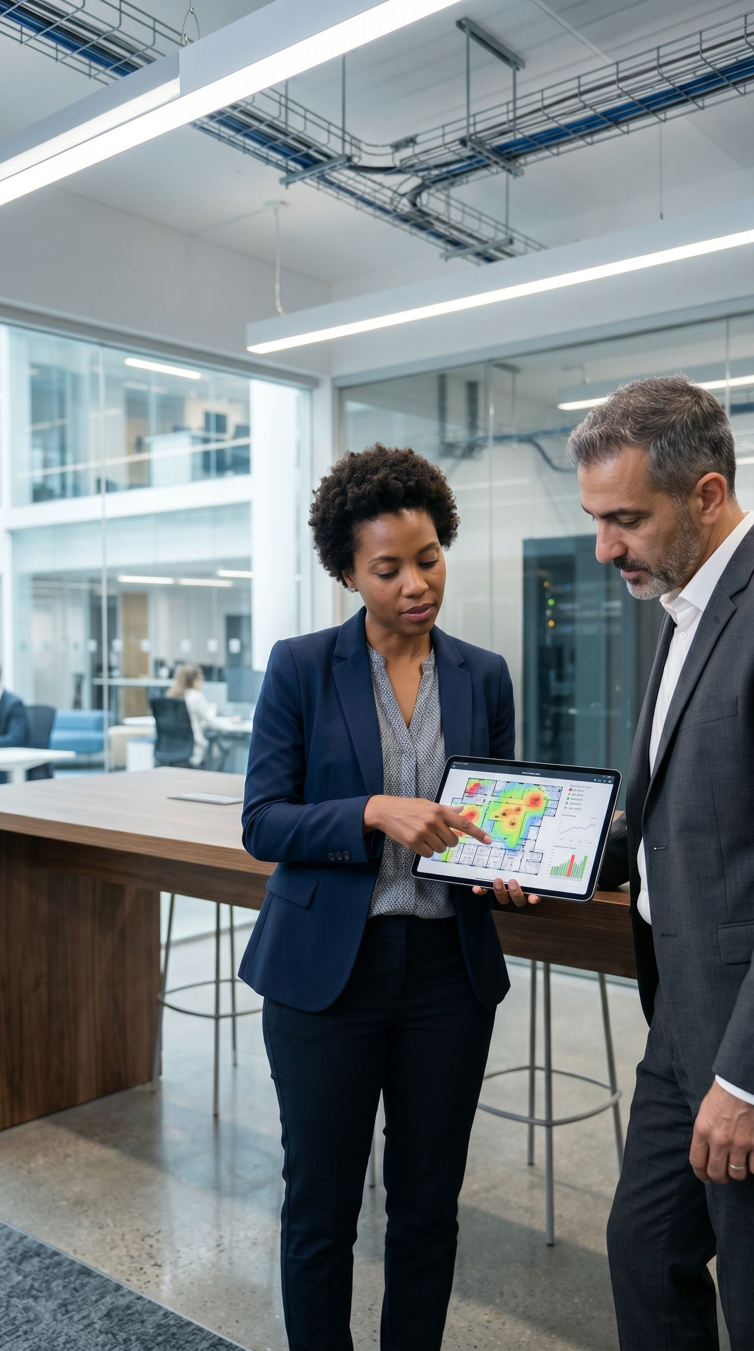 CTS consultant reviewing an in-building wireless strategy with a facility stakeholder.