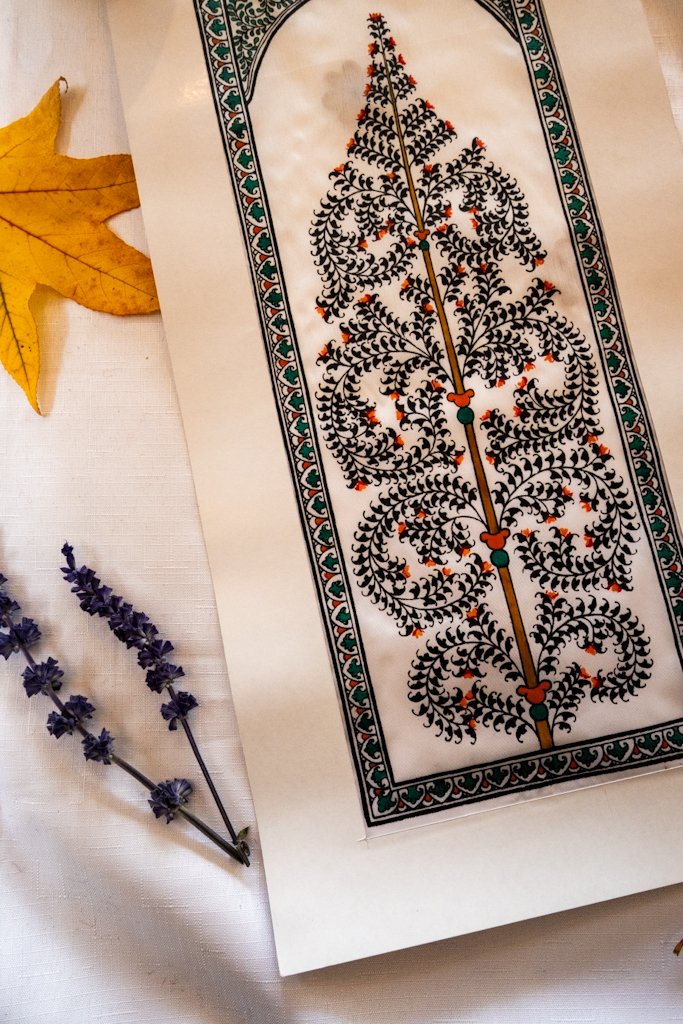 Handmade Pattachitra Painting – Intricate Black Leaf Motif with Green & Orange Accents