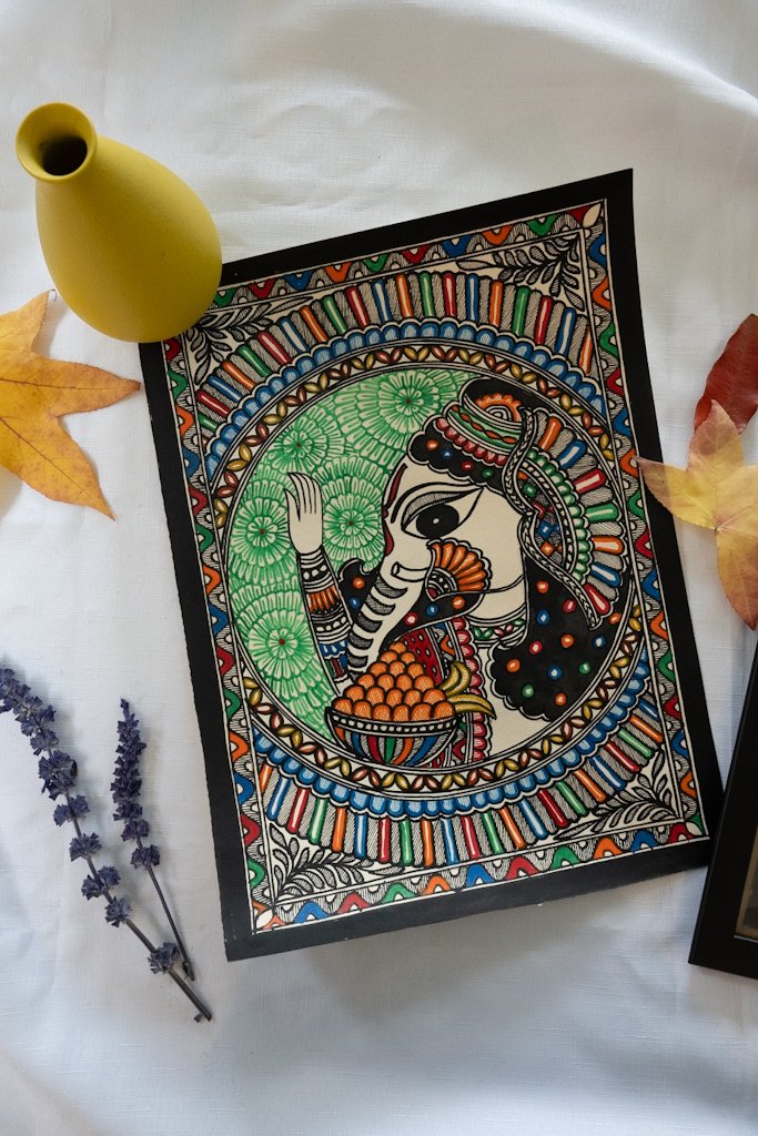Handmade Madhubani Ganesha Painting – Vibrant Indian Art
