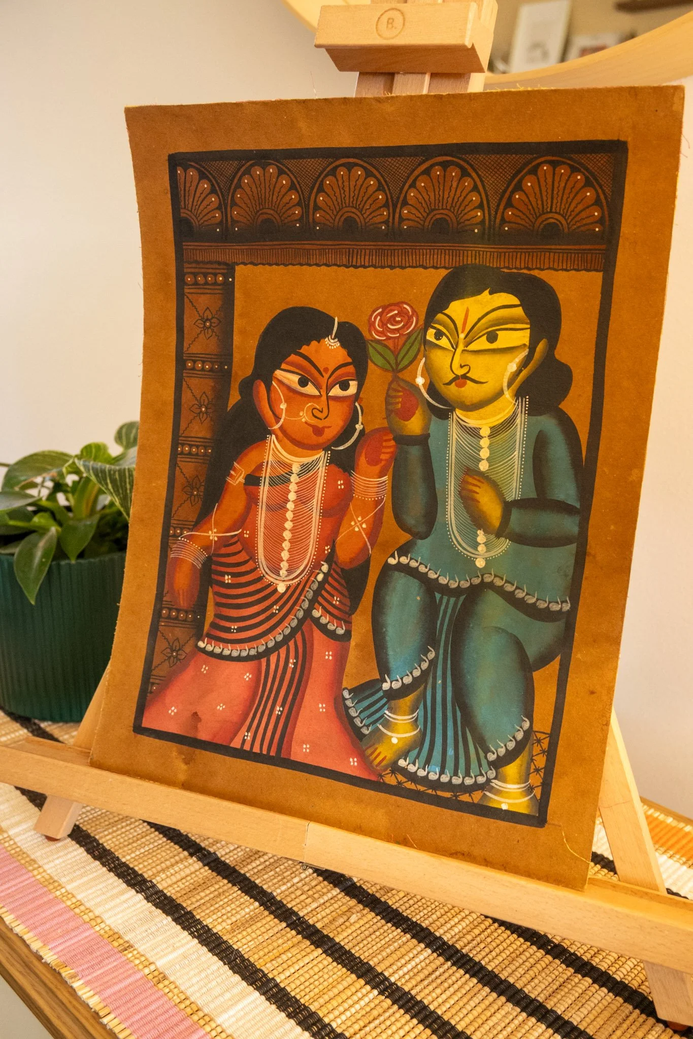Bengal Pattachitra Two Sakhis with Rose Painting