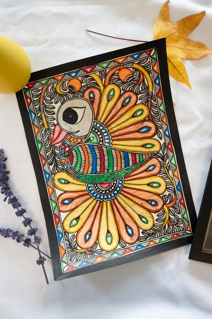 Handmade Madhubani Colourful Bird Painting – Vibrant Indian Art
