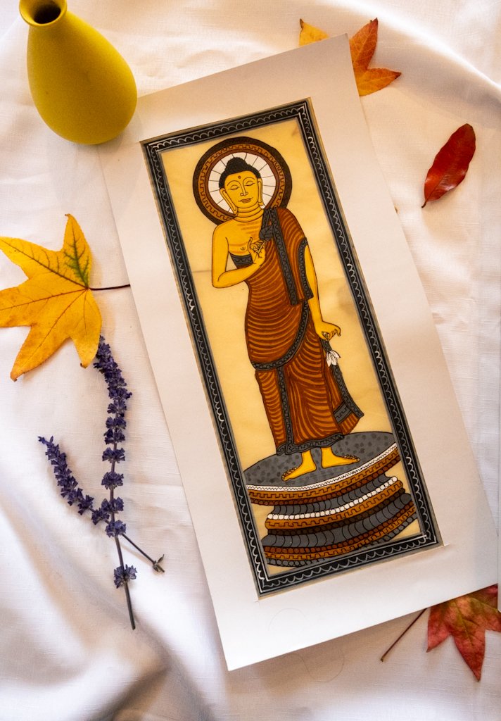 Handmade Pattachitra Buddha Painting – Brown & Blue