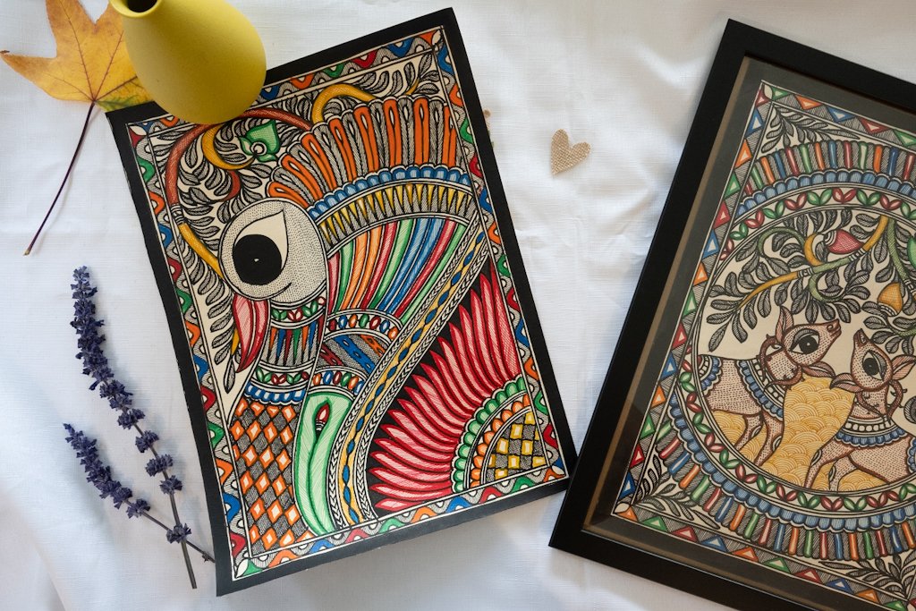 Handmade Madhubani Peacock Painting – Multicolour