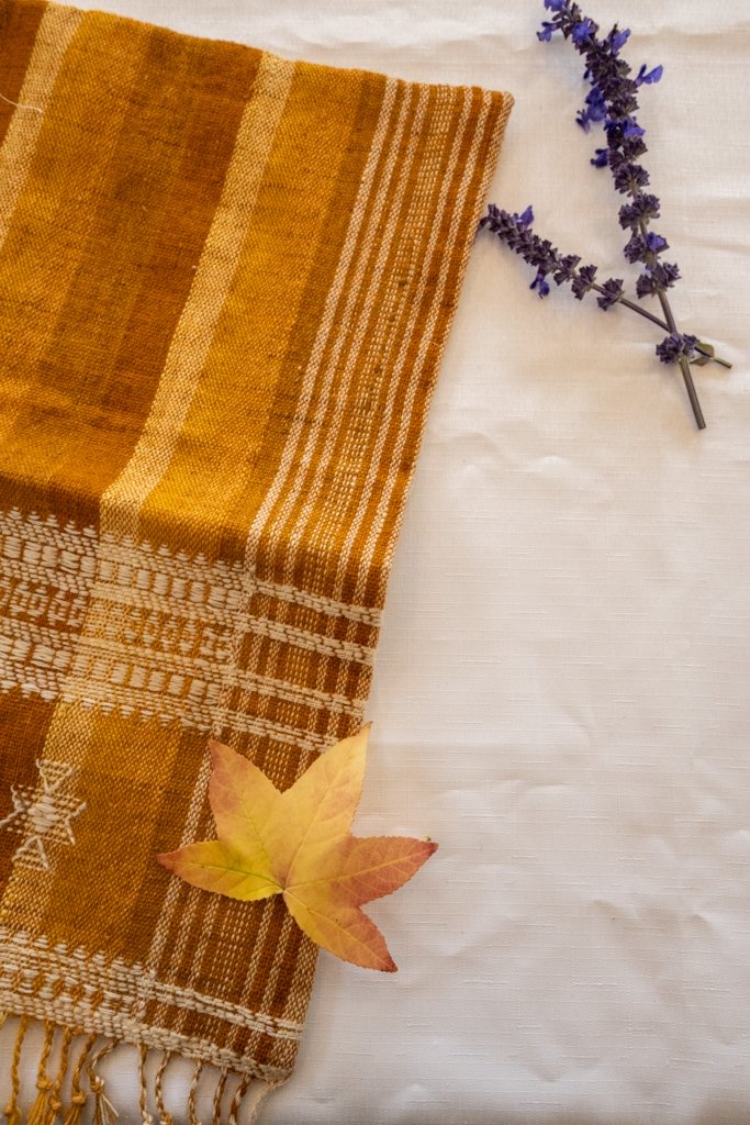 Handwoven Bhujodi Wool Cushion Cover – Mustard with Traditional Kutch Motifs
