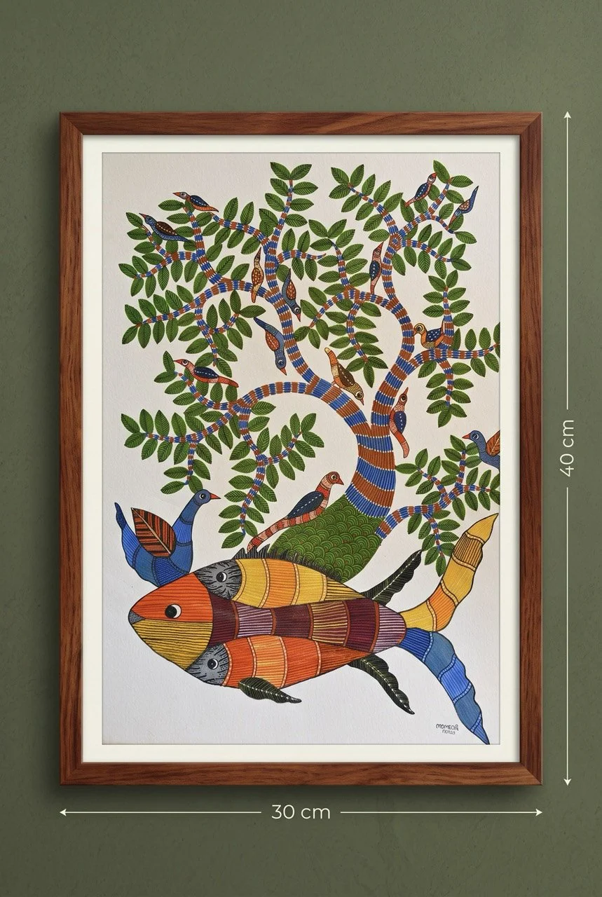 Gond Painting Fish and Tree
