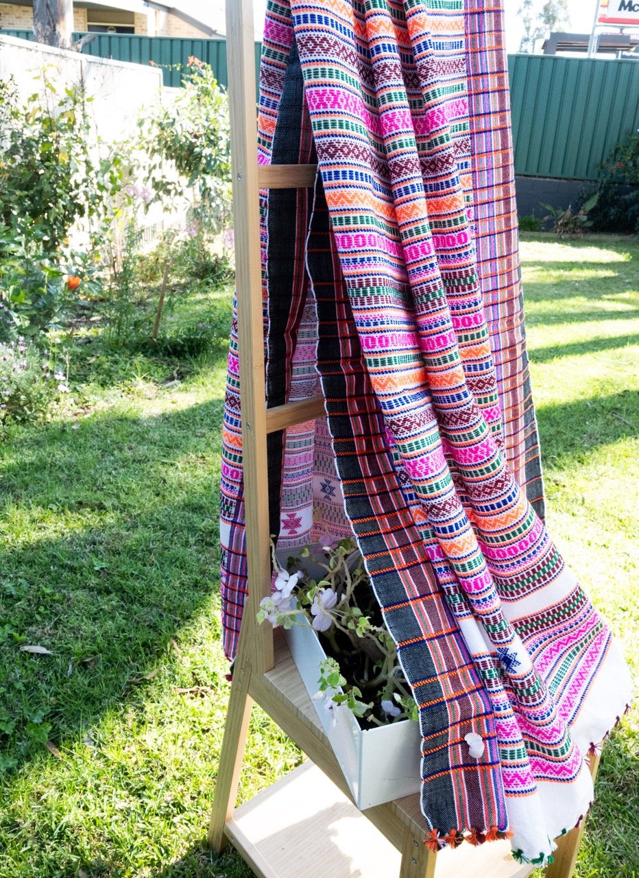 Handwoven Bhujodi Wool Shawl Multicoloured Stripes in Pink and Orange