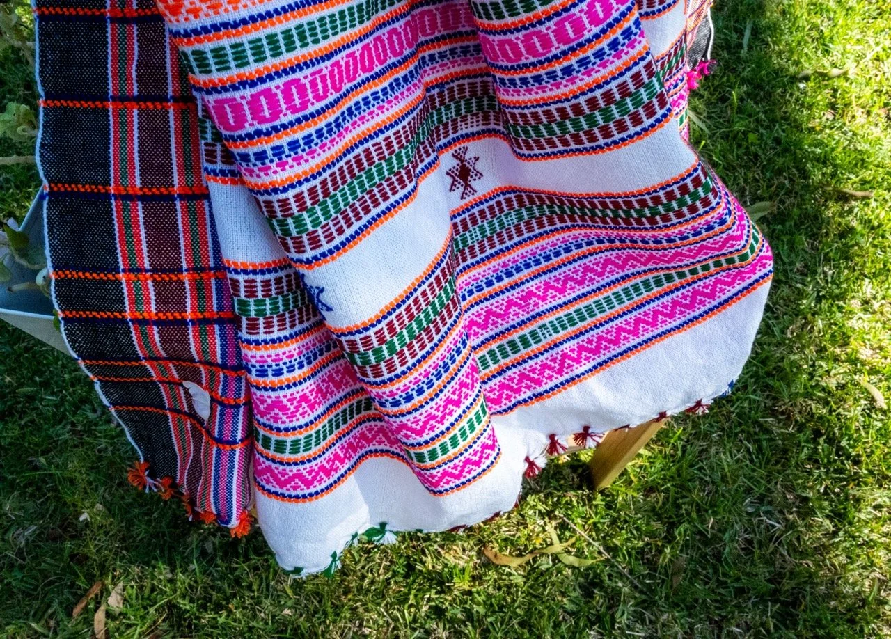Handwoven Bhujodi Wool Shawl Multicoloured Stripes in Pink and Orange