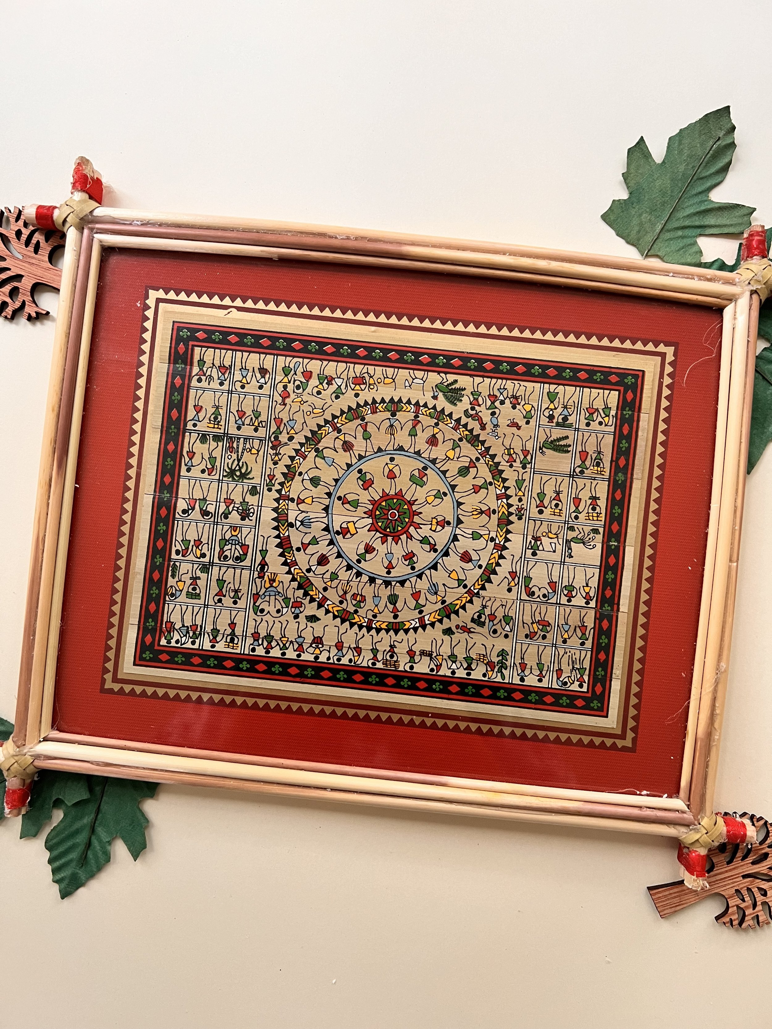 Handmade Pattachitra Floral Mandala Painting – Bamboo Frame