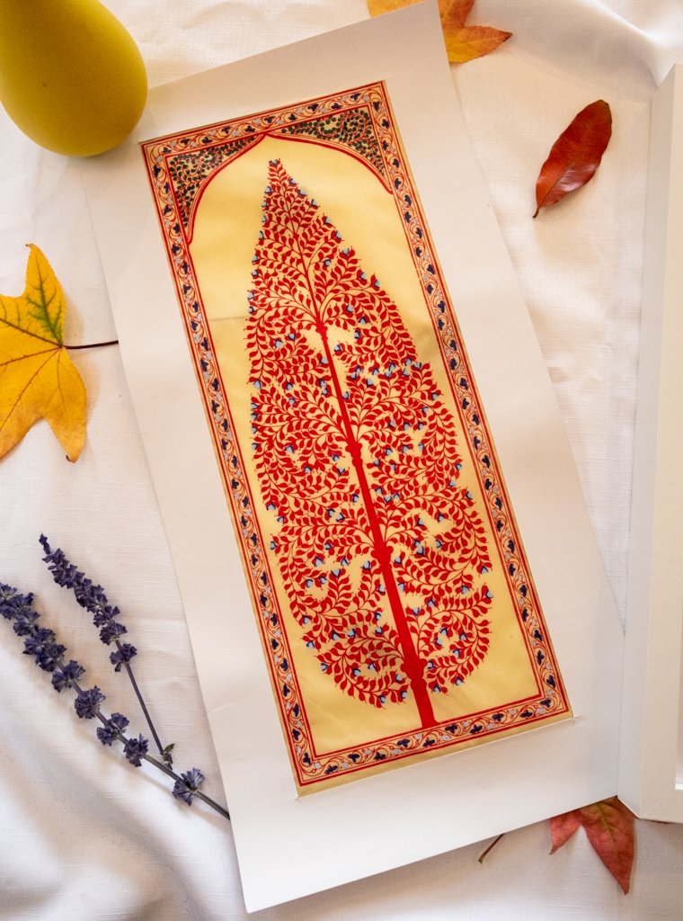 Handmade Tree of Life Painting | Red with Blue Specks