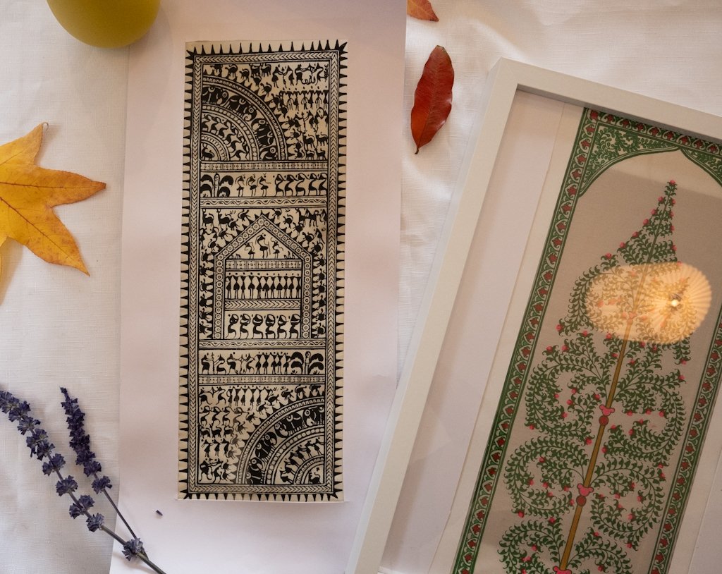 Handmade Warli Painting – Traditional Tribal Village Life in Black & White