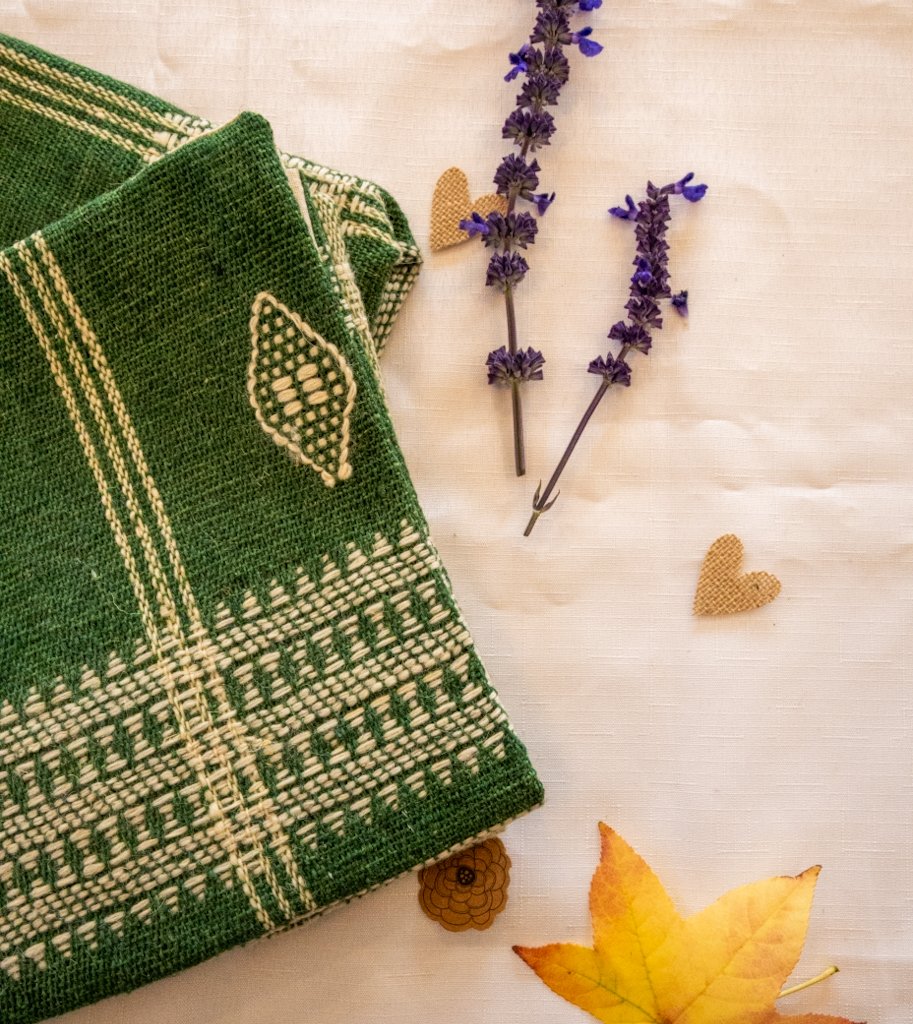 Handwoven Bhujodi Wool Cushion Cover – Forest Green with Ivory Kutch Motifs