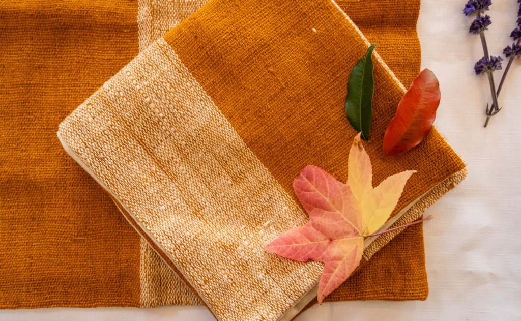 Handwoven Bhujodi Wool Cushion Cover – Ochre & Natural Stripes