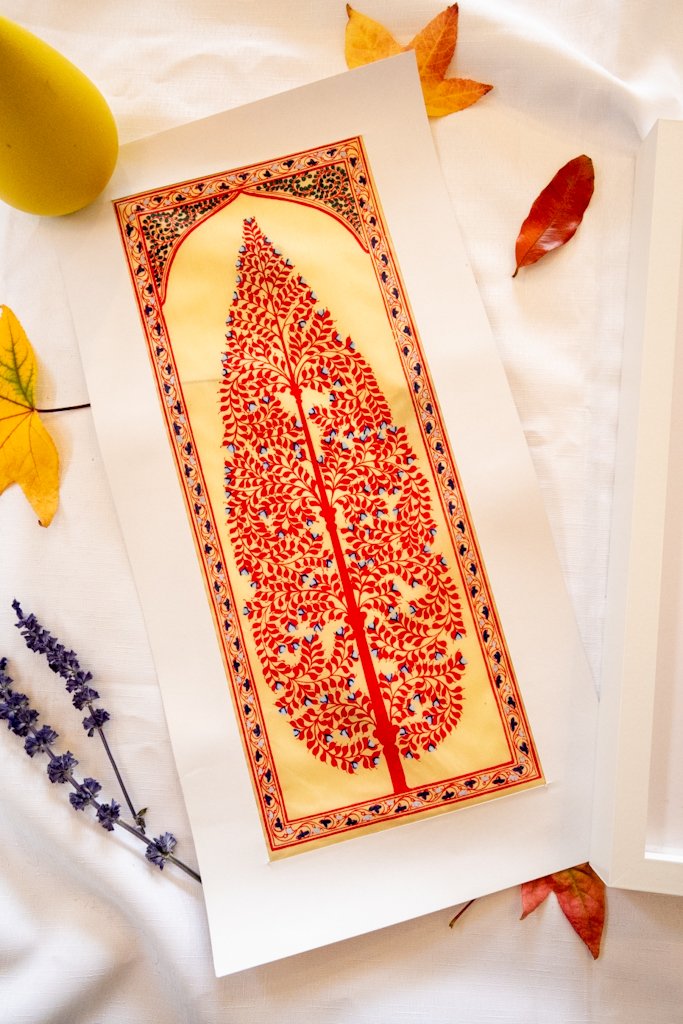 Handmade Tree of Life Painting | Red with Blue Specks