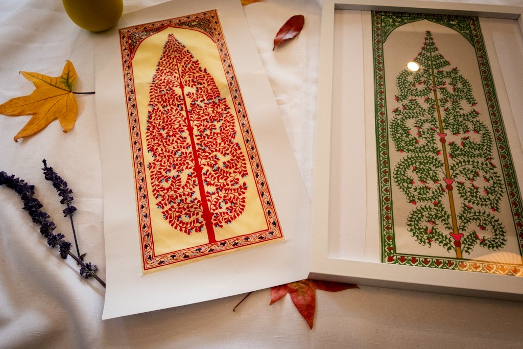 Handmade Tree of Life Painting | Red with Blue Specks