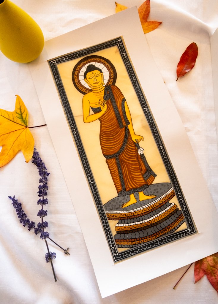 Handmade Pattachitra Buddha Painting – Brown & Blue